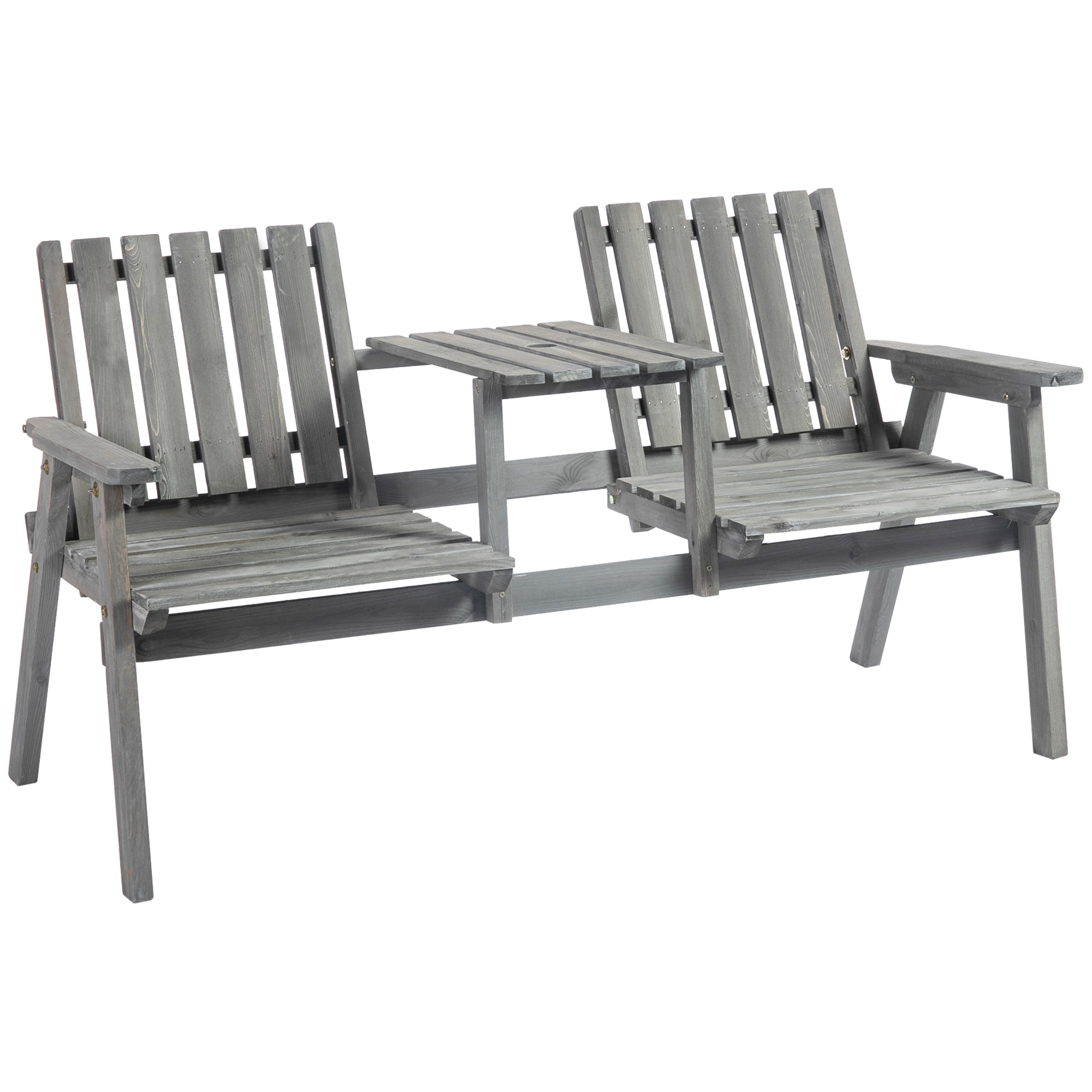 2-Seater Furniture Wooden Garden Bench Antique Loveseat Chair, Table Conversation Set for Yard, Lawn, Porch, Patio, Grey - Life Essentials