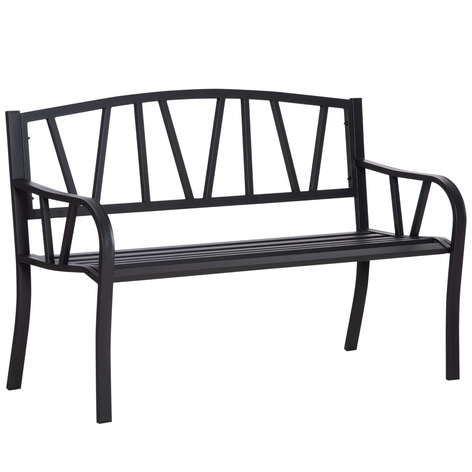 2-Seater Garden Bench Solid Metal Loveseat Outdoor Furniture for Patio Family Chair w/ Decorative Backrest Ergonomic Armrest - Life Essentials