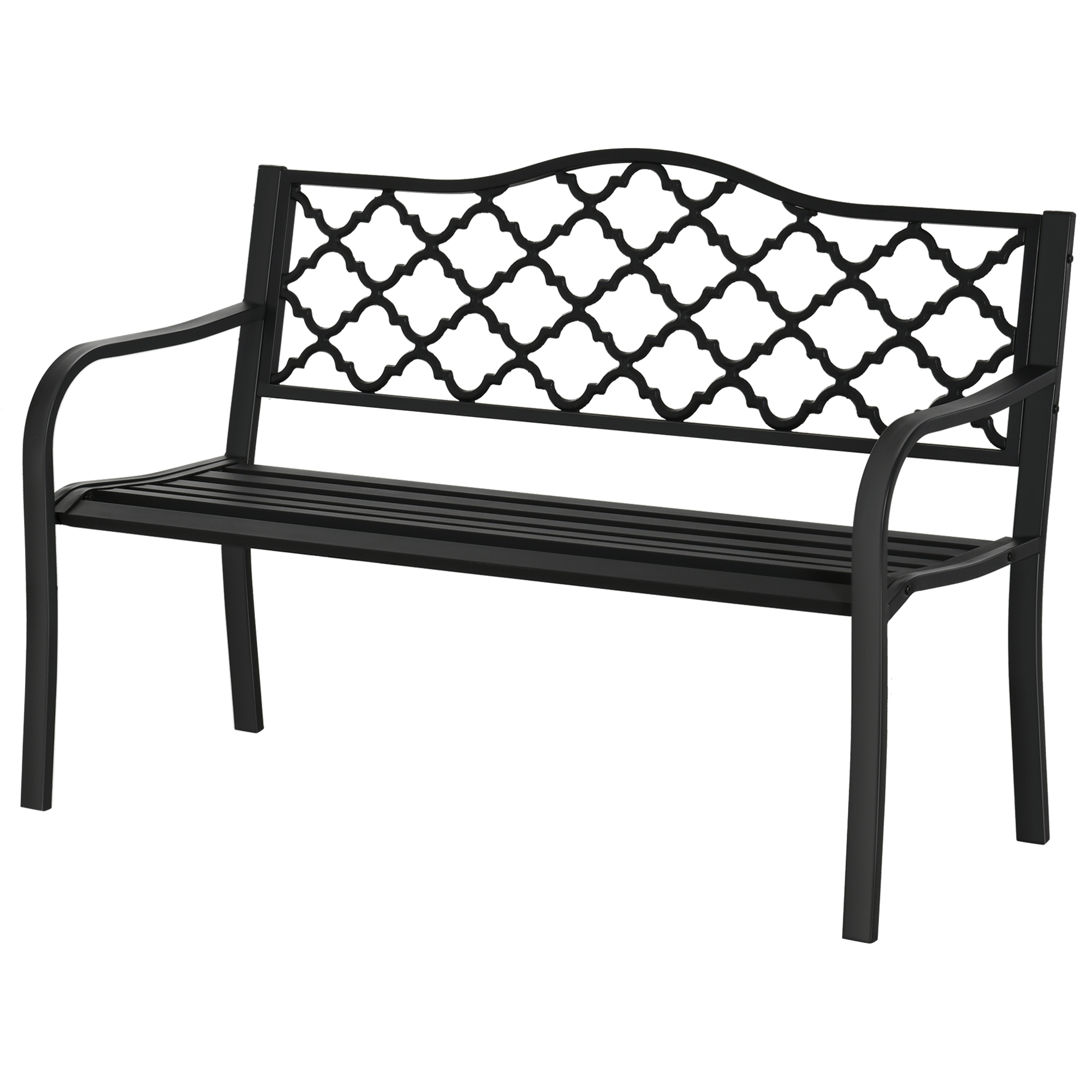 2-Seater Outdoor Garden Bench Cast Iron Antique Park Loveseat Chair with Armrest for Yard, Lawn, Porch, Patio, Steel - Life Essentials