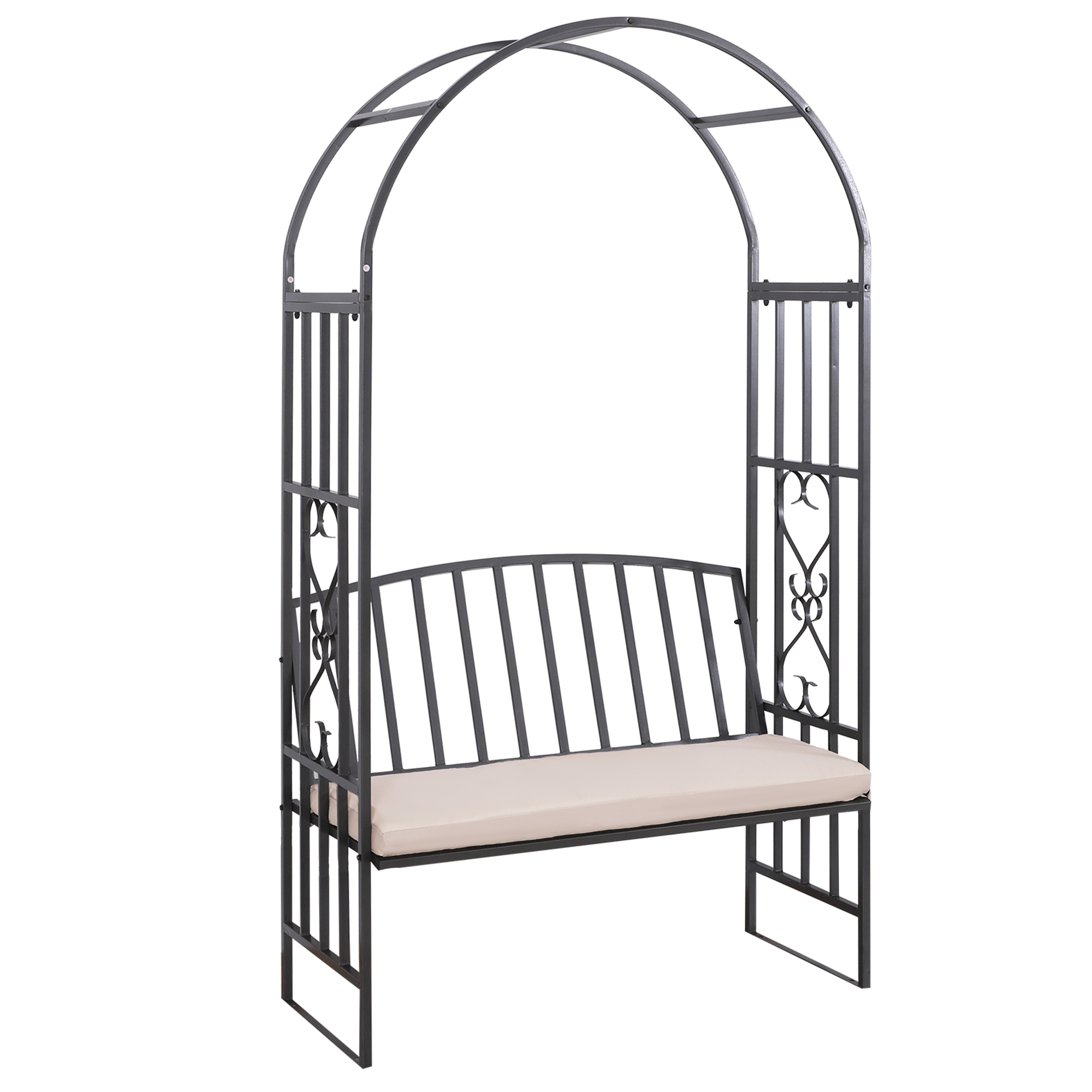 Garden Metal Arch Bench, Outdoor Furniture Chair with Cushion Outdoor Patio Rose Trellis Arbour Pergola, for Climbing Plant 114x 60 x 206 cm - Life 