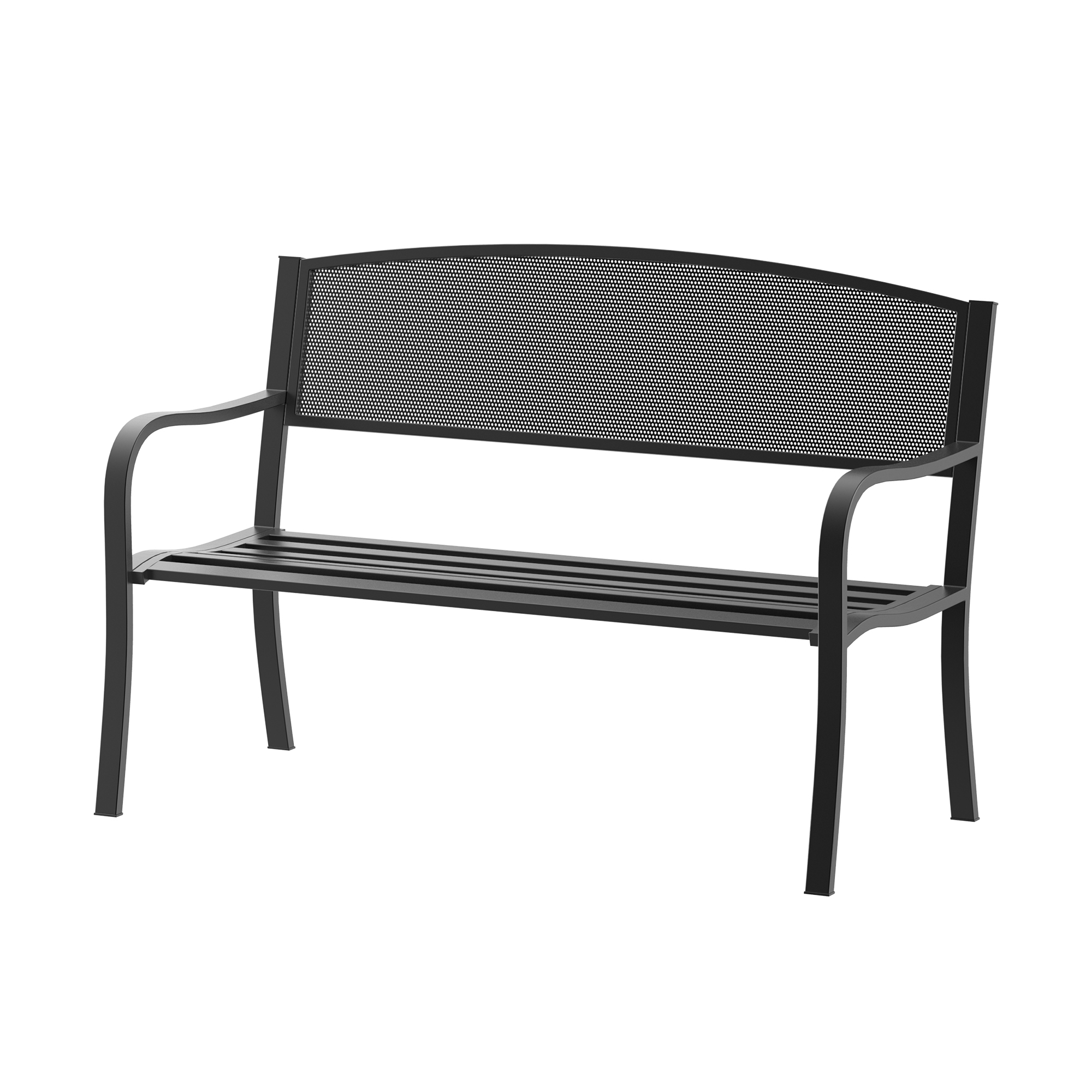2 Seater Metal Garden Bench Garden Park Porch Chair Outdoor Patio Loveseat Seat Mesh Net Backrest Black - Life Essentials