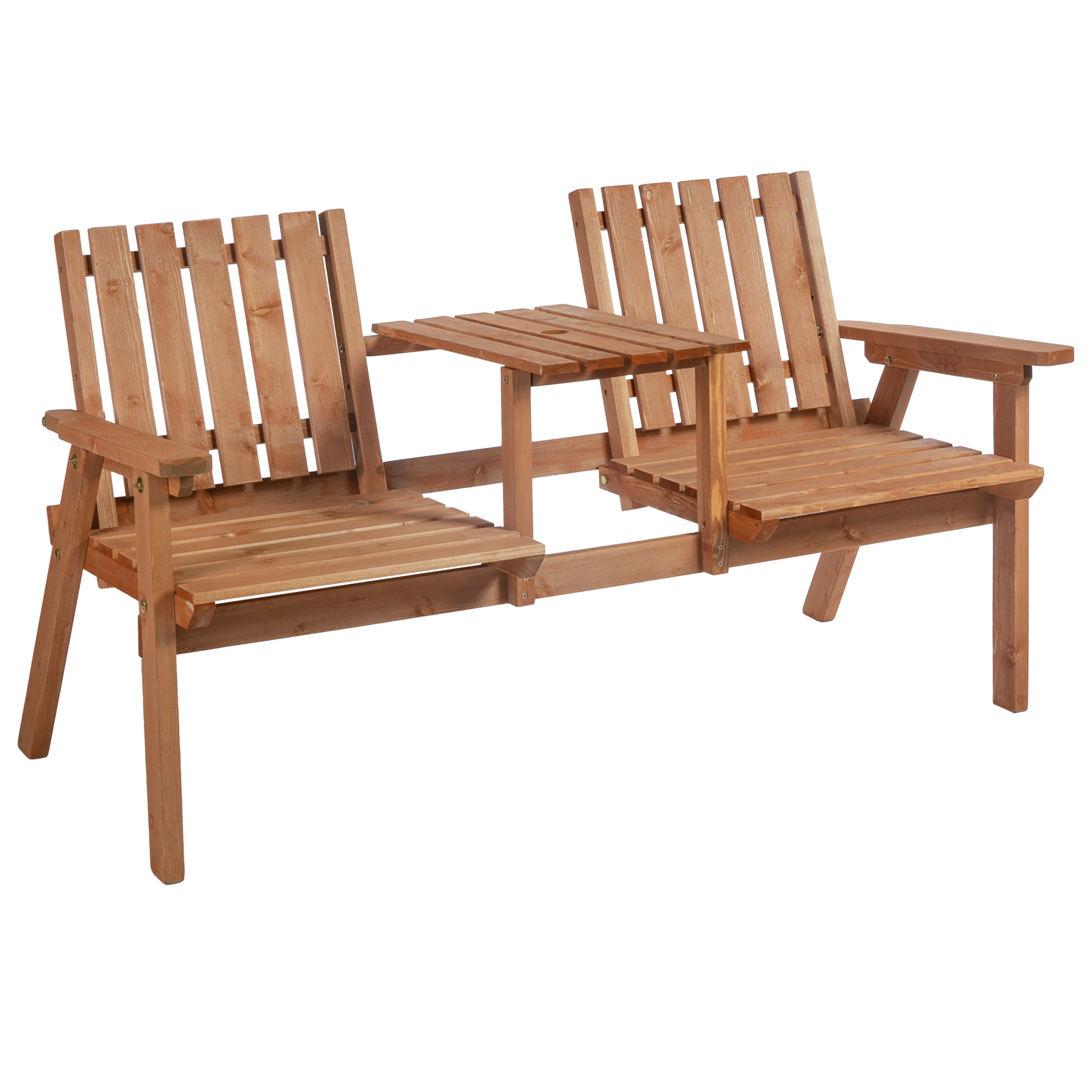 2-Seater Furniture Wooden Garden Bench Antique Loveseat Chair, Table Conversation Set for Yard, Lawn, Porch, Patio, Orange - Life Essentials