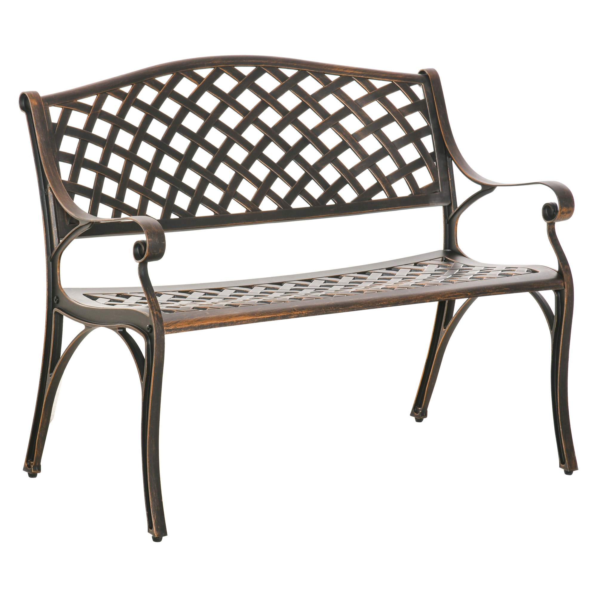 Cast Aluminium Outdoor Garden Bench 2 Seater Antique Patio Porch Park Loveseat Chair, Bronze - Life Essentials