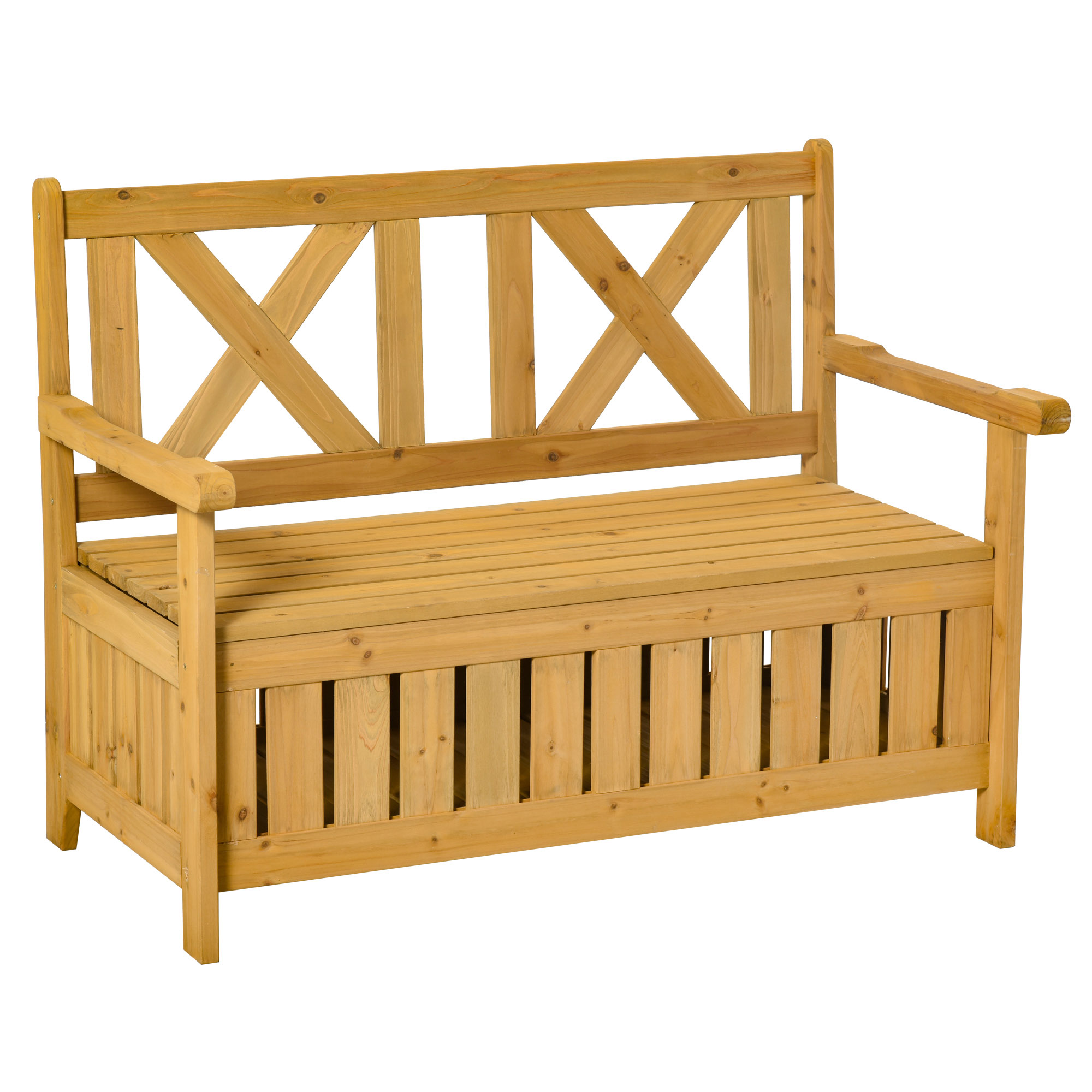 Wood Garden Bench 2 Seater Storage Chest Patio Seating Chair with High Back and Armrest - Life Essentials