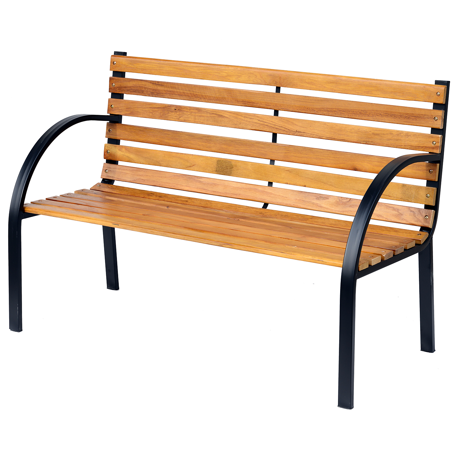 Wooden Garden Bench Park Chair 2 Seater Love Chair Outdoor Patio Porch Furniture w/ Sturdy Metal Frame - Life Essentials