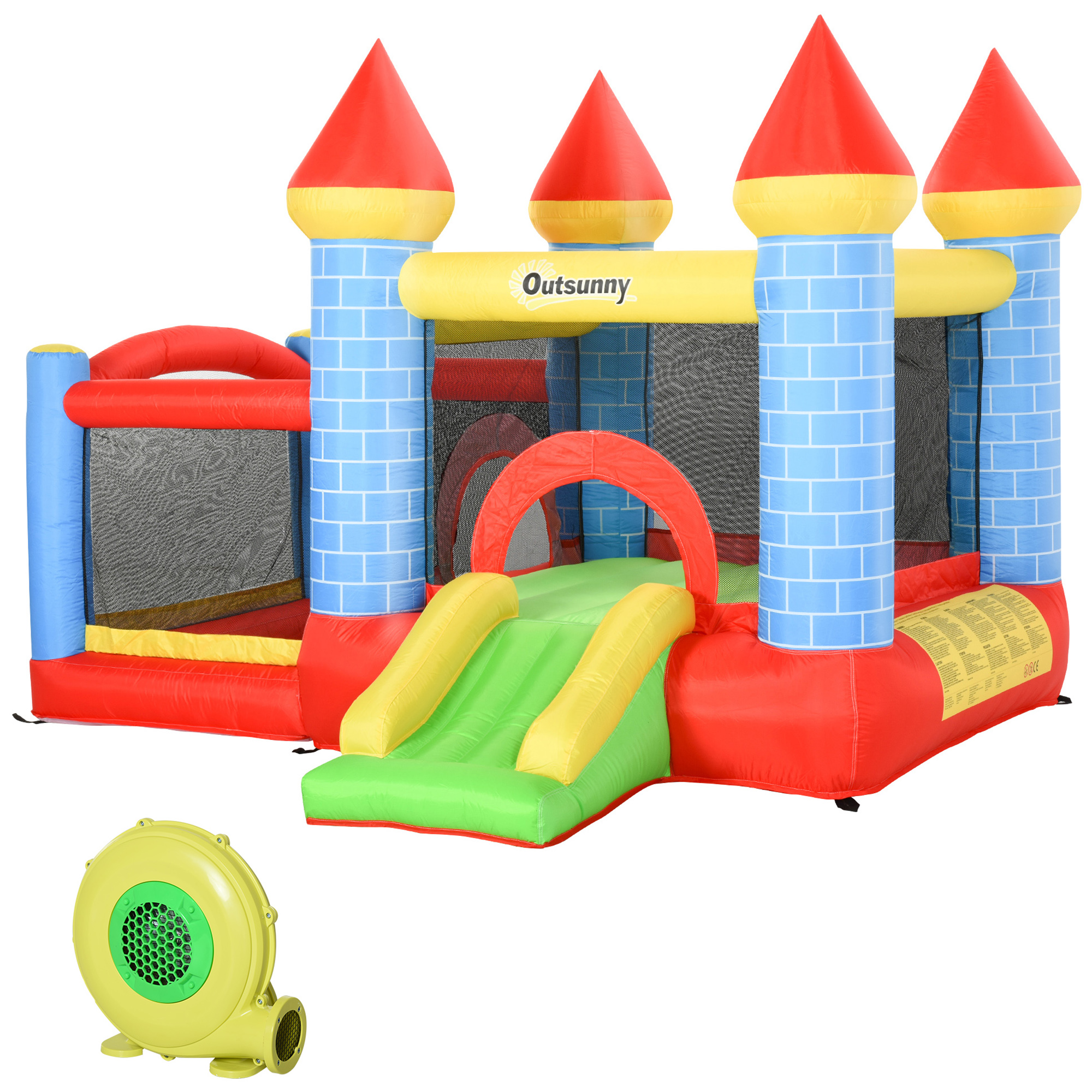 Kids Bounce Castle House Inflatable Trampoline Slide Water Pool Basket 4 in 1 with Inflator for Kids Age 3-10 Castle Design 3 x 2.75 x 2.1m - Life 