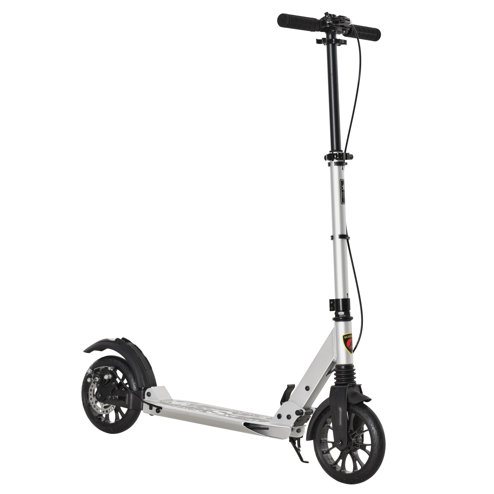 Adult Teens Kick Scooter Foldable Height Adjustable Aluminum Ride On Toy for 14+ with Rear Wheel & Hand Brake, Shock Mitigation System - Silver - Life