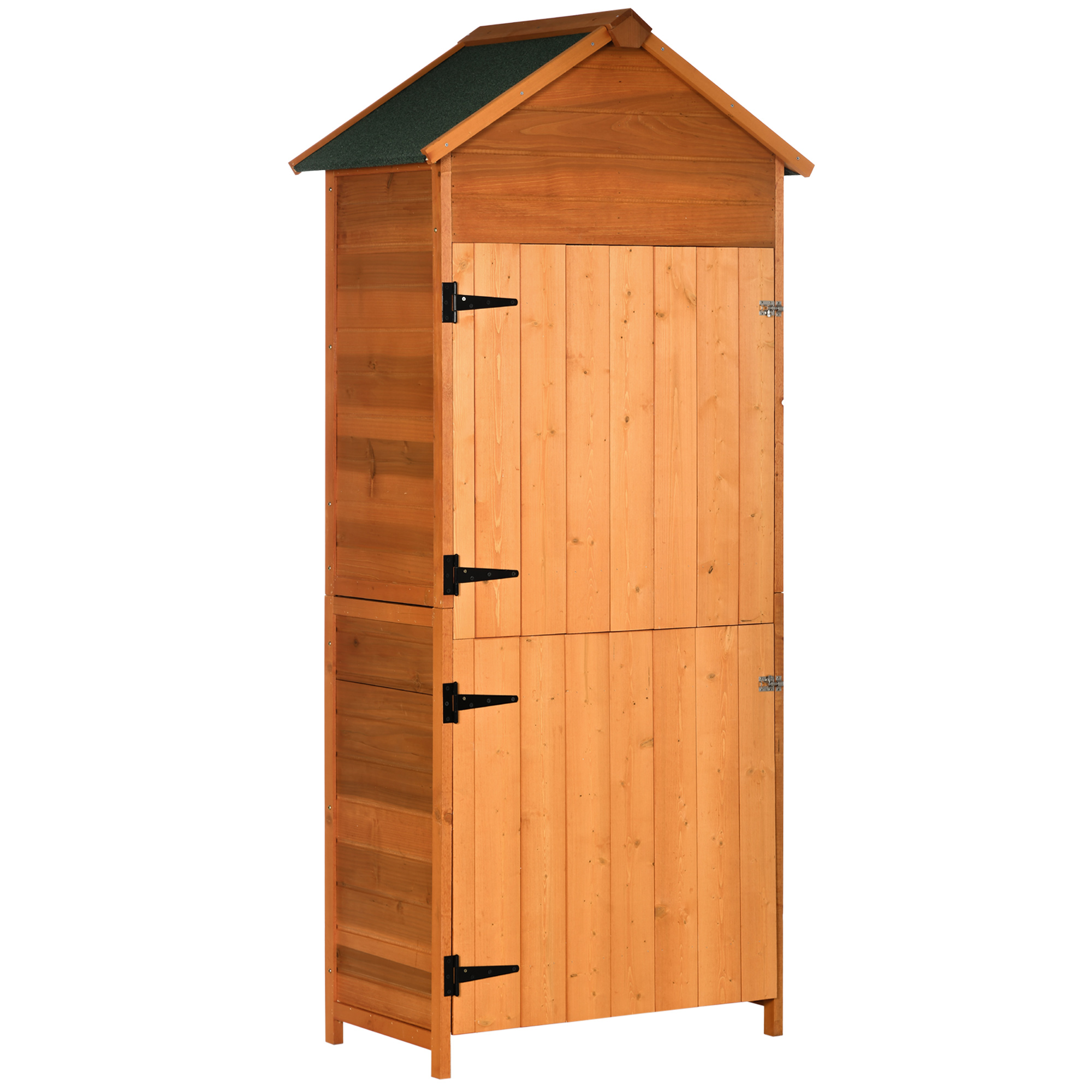 84 x 52cm Garden Shed 4-Tier Wooden Garden Outdoor Shed 3 Shelves Utility Gardener Cabinet Lockable Double Doors Tool Kit Storage - Teak - Life 