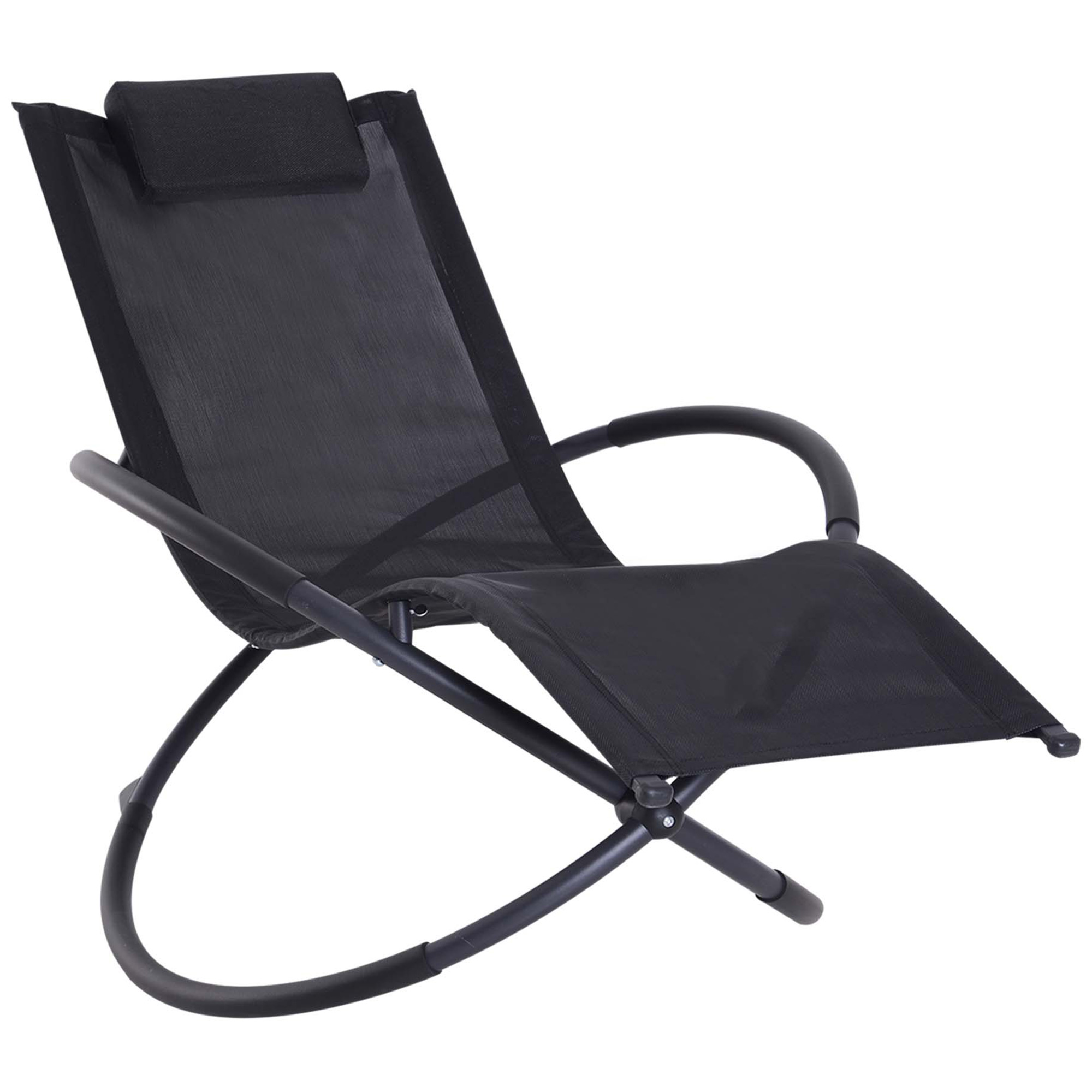 Outdoor Orbital Lounger Zero Gravity Patio Chaise Foldable Rocking Chair w/ Pillow Black - Life Essentials