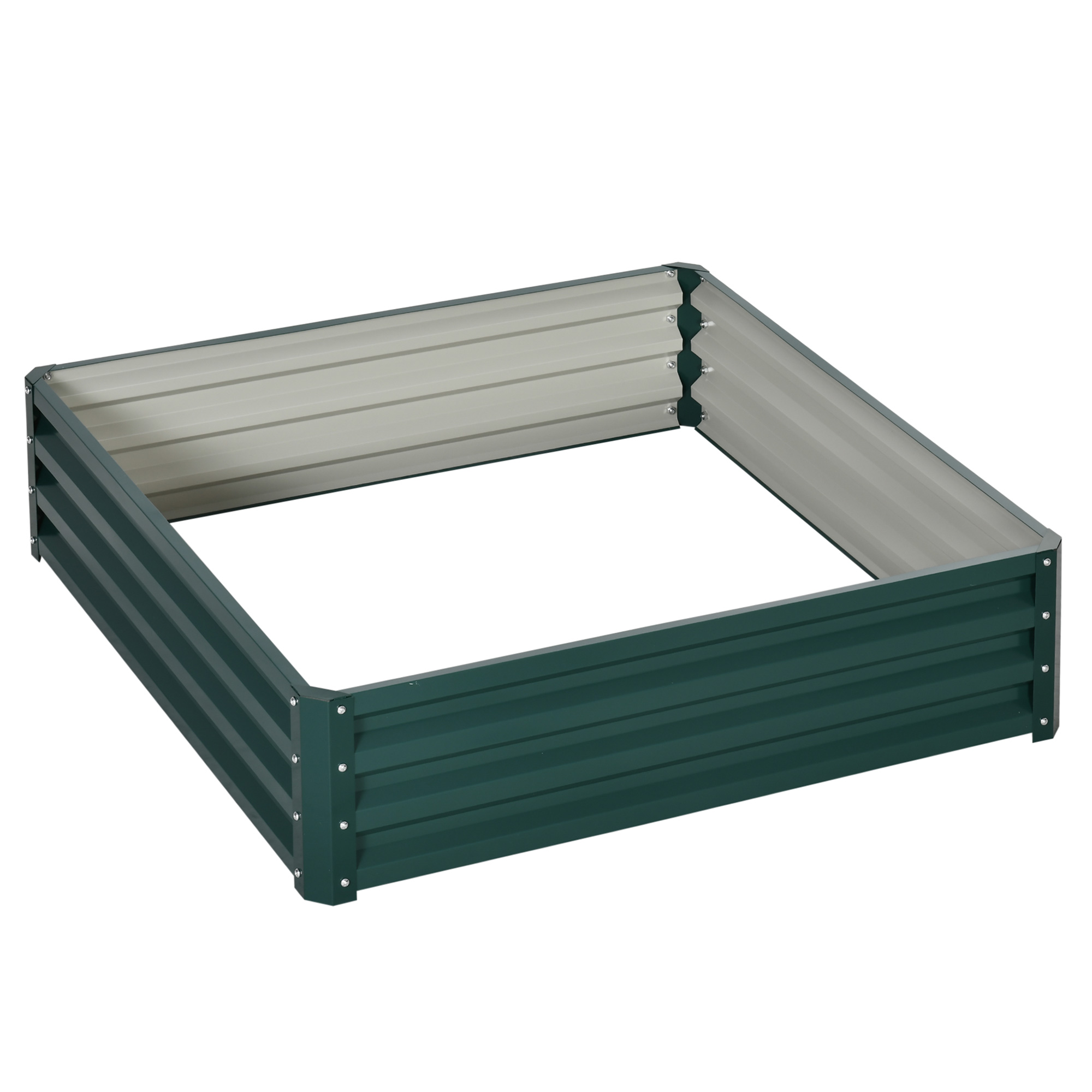 Square Raised Garden Bed Box with Weatherized Steel Frame for Vegetables, Flowers, & Herbs, 120 x 120 x 30cm, Green - Life Essentials