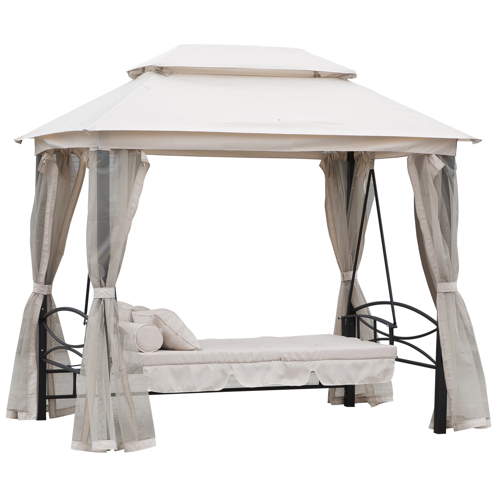 Outdoor 2-in-1 Convertible Swing Chair Bed 3 Seater Porch w/Nettings - Life Essentials
