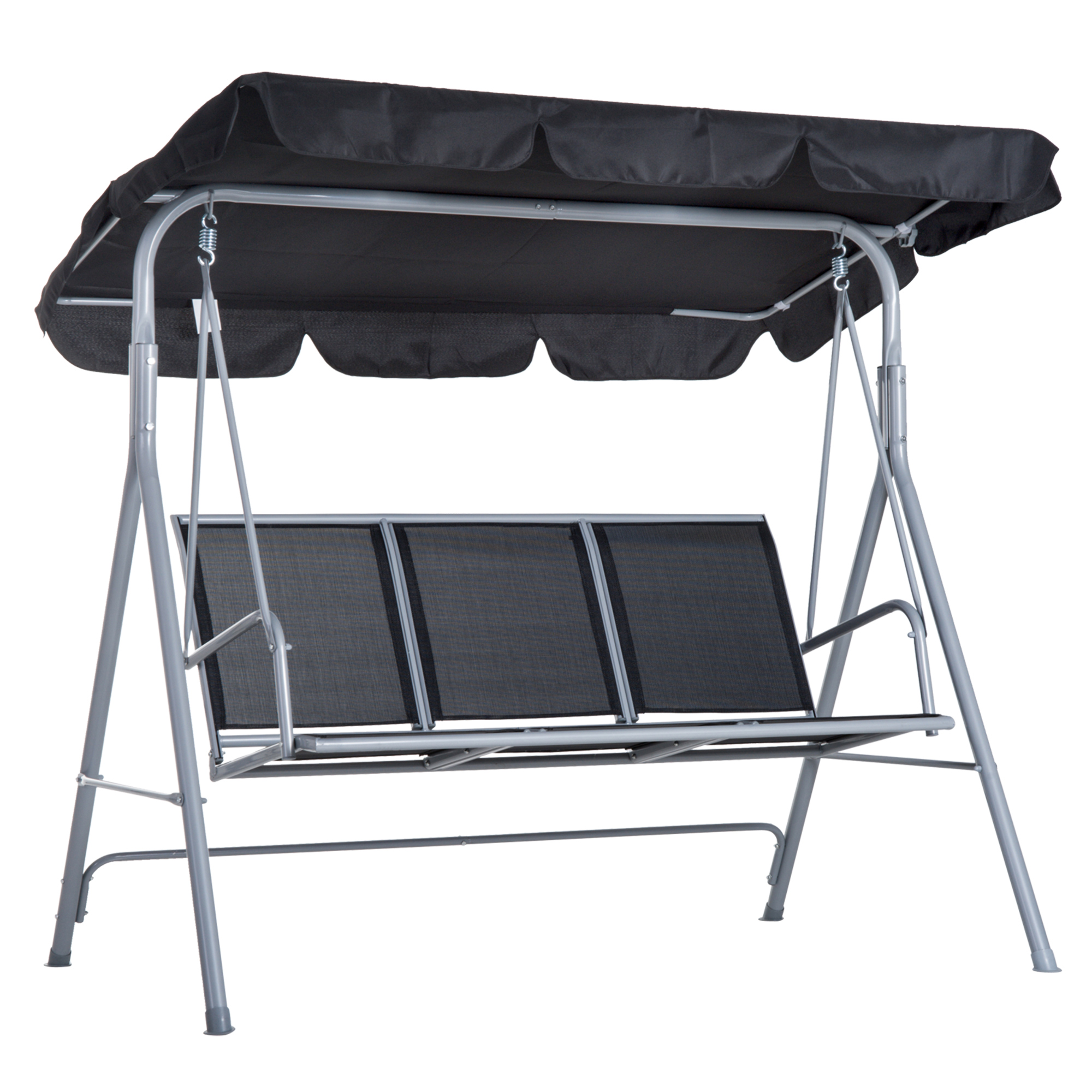 3 Seater Patio Swing Chair Garden Hammock Bench Rock Shelter Shade Metal Black - Life Essentials