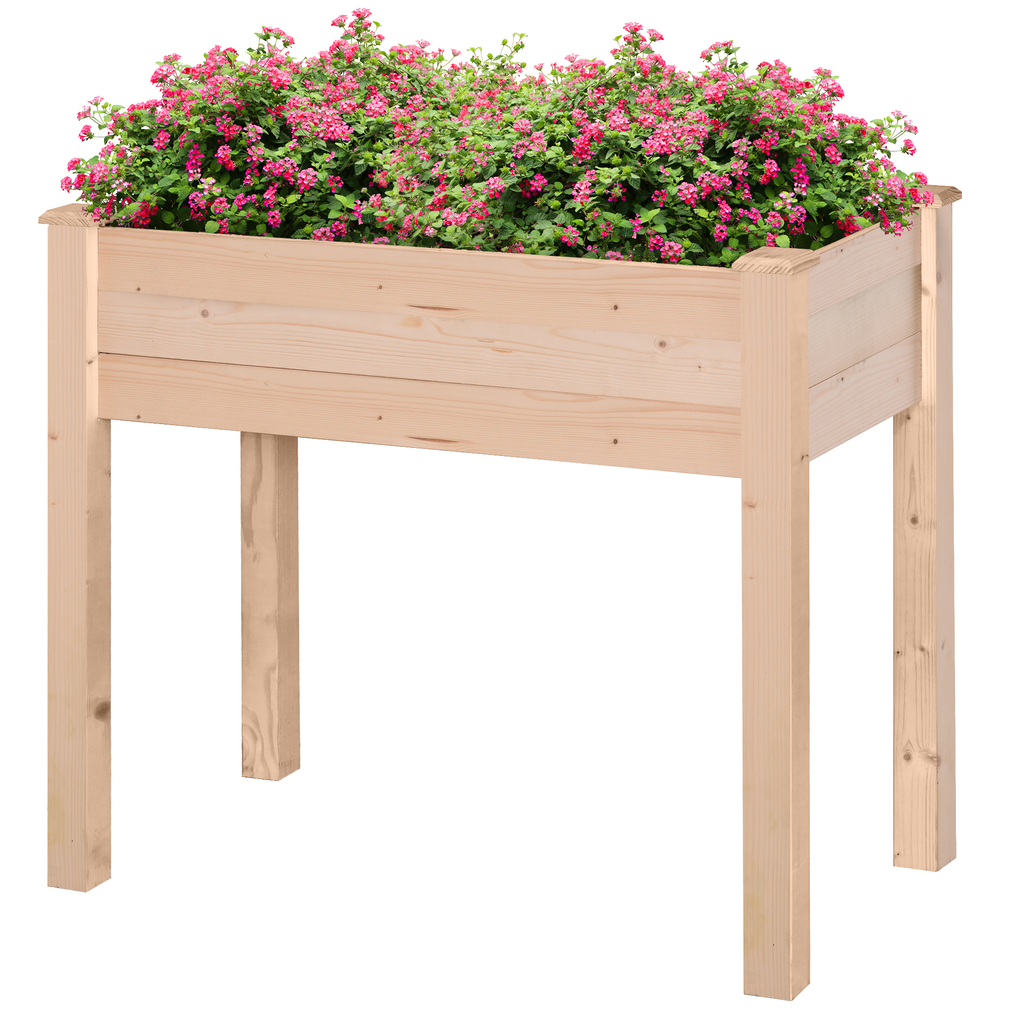 Garden Rectangular Wooden Planter Flower Box Elevated Raised Bed Stand Pot Outdoor Planter Vegetable Herb Holder Display, 86L x 46W x 76Hcm - Life 