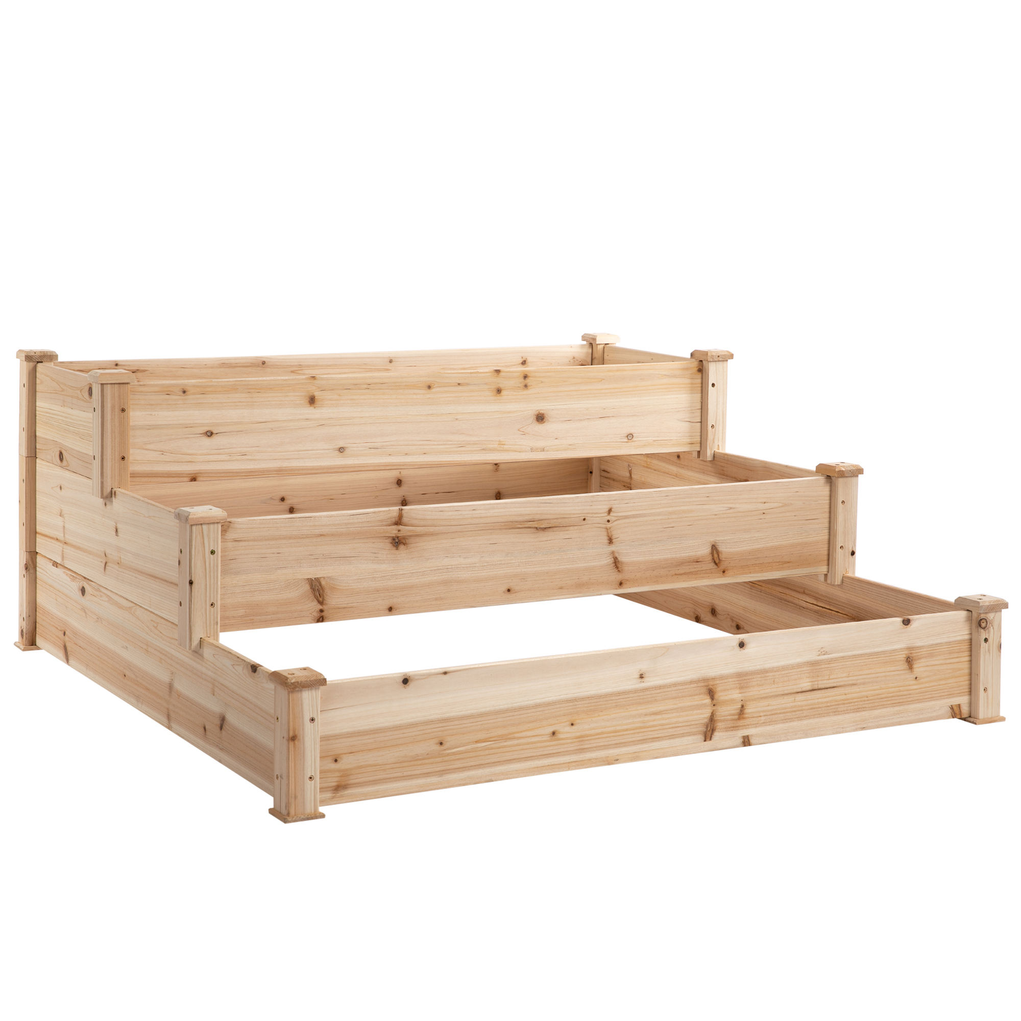 Wooden Raised Garden Bed 3-Tier Planter Kit Elevated Planter Box Stand for Yard & Patio 124 x 124 x 56 cm - Life Essentials
