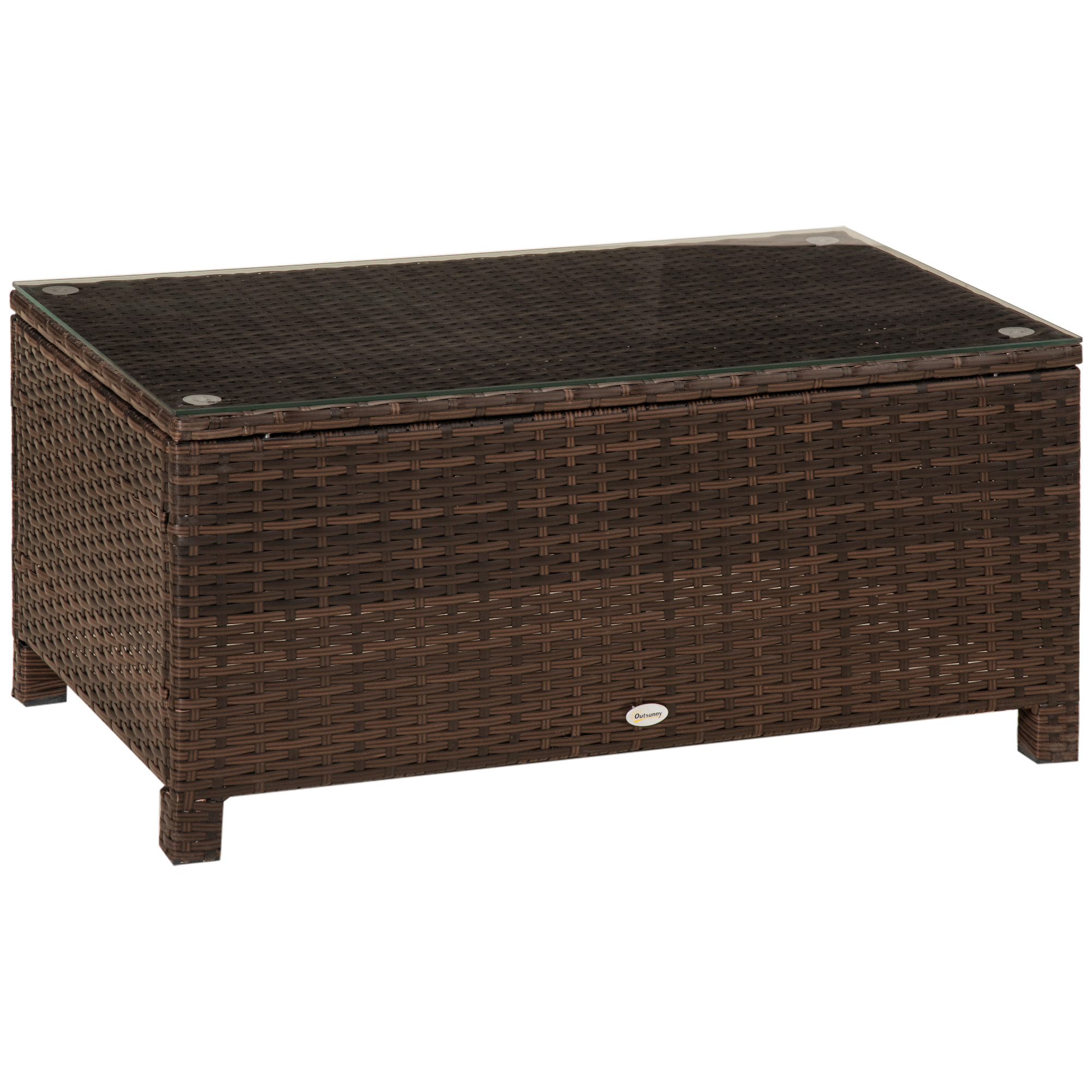 Rattan Garden Furniture Coffee Table Patio Tempered Glass (Mixed Brown) - Life Essentials