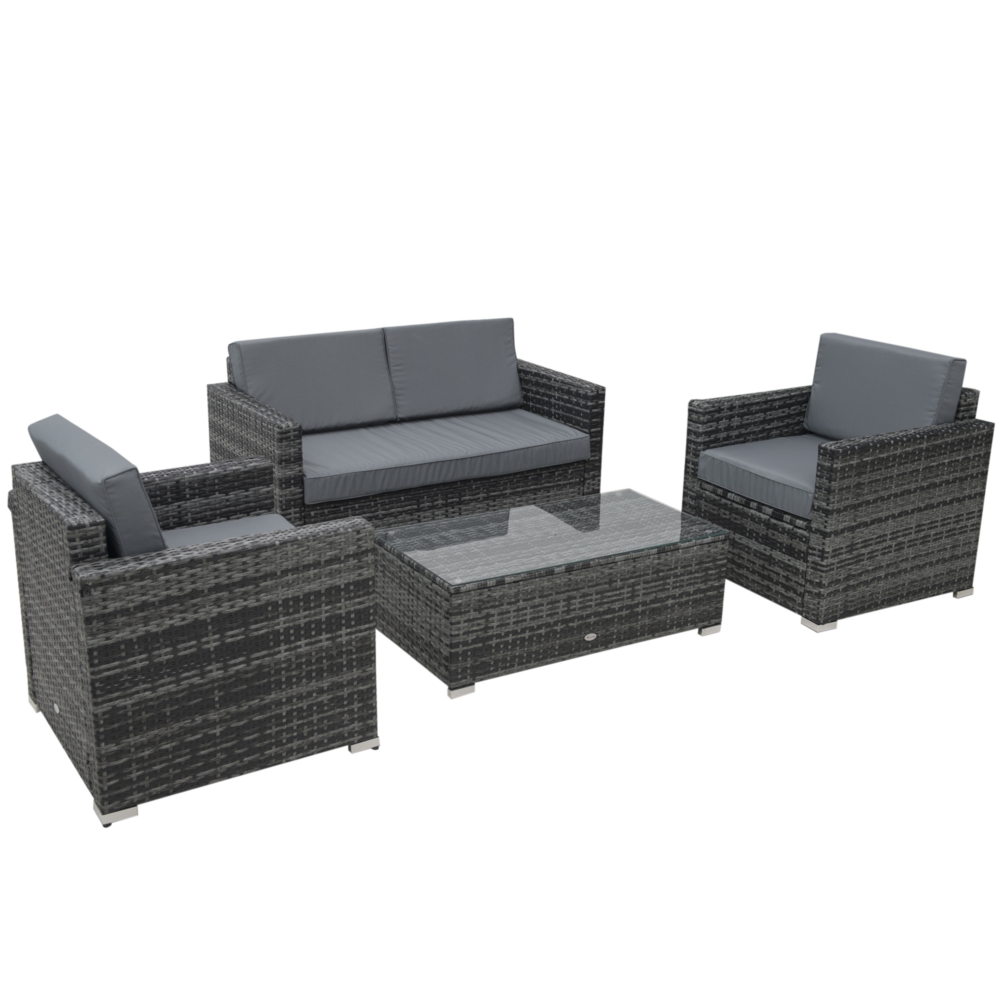 4 Pieces Wicker Steel Rattan Sofa Set Garden Chair Seat Furniture Patio Grey - Life Essentials