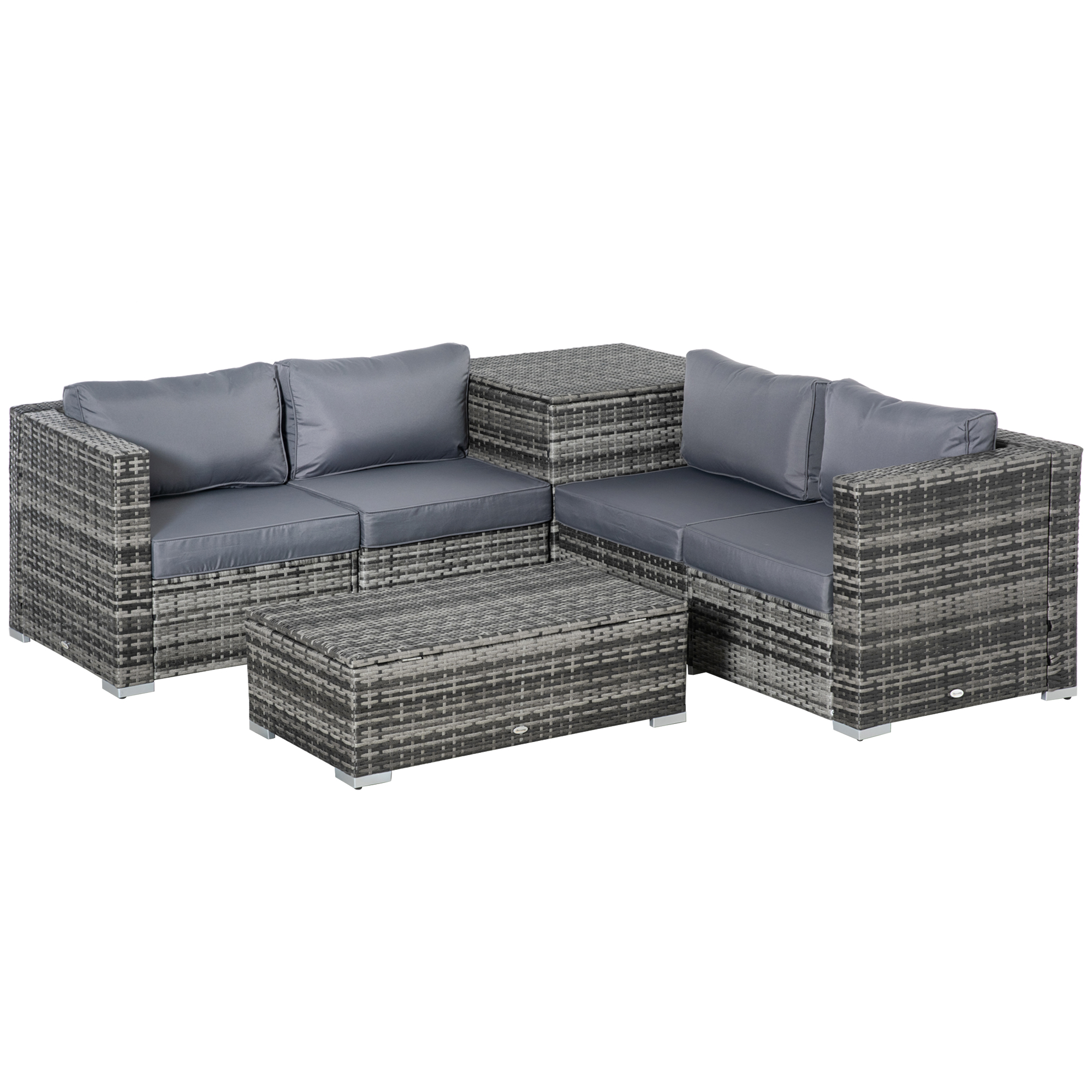 6PC Rattan Corner Sofa Set Wicker 4 Seater Garden Storage Coffee Table Conversation Ottoman Outdoor Weave Furniture w/ Cushion Grey - Life Essentials