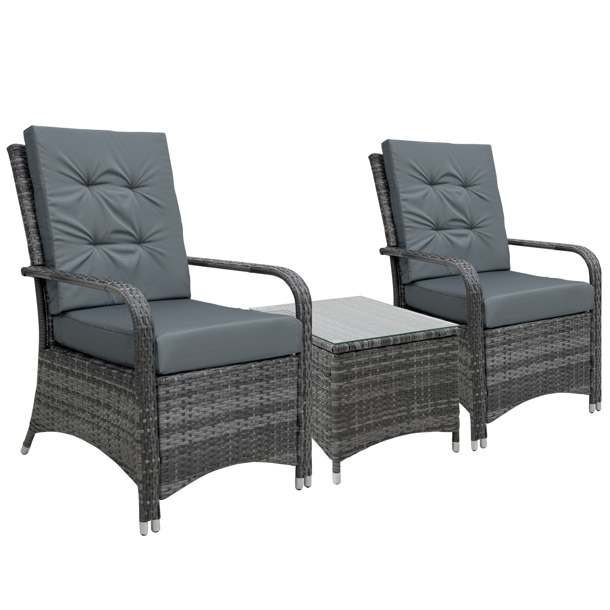 Rattan Garden Furniture 2-Seater Sofa Chair Table Bistro Set Wicker Weave Outdoor Patio Conservatory Set w/ Cover Steel Frame, Grey - Life Essentials