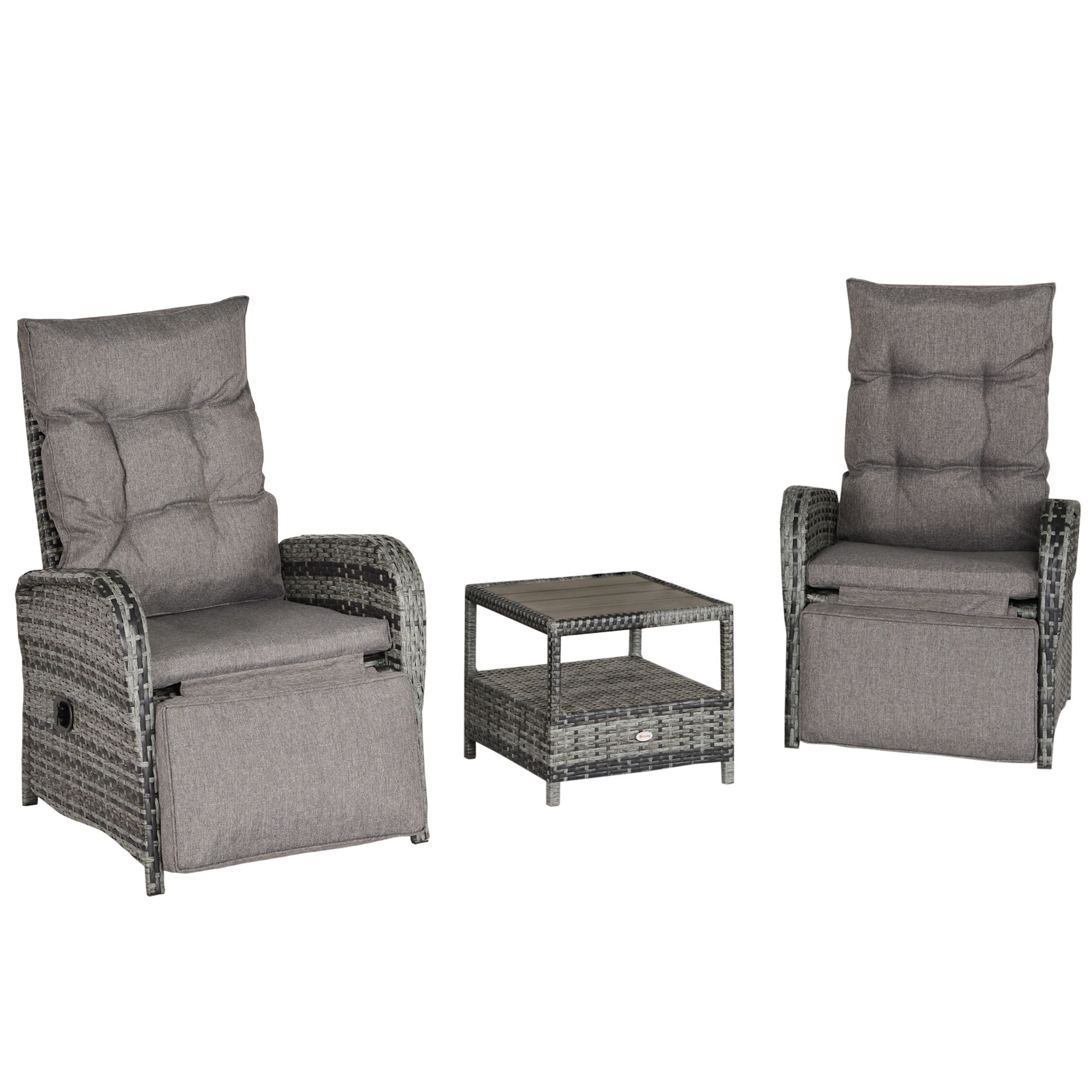 2 Seater Patio Rattan Wicker Chaise Lounge Sofa Set Bistro Conversation Furniture with Cushion for Patio Yard Porch Mixed Grey - Life Essentials