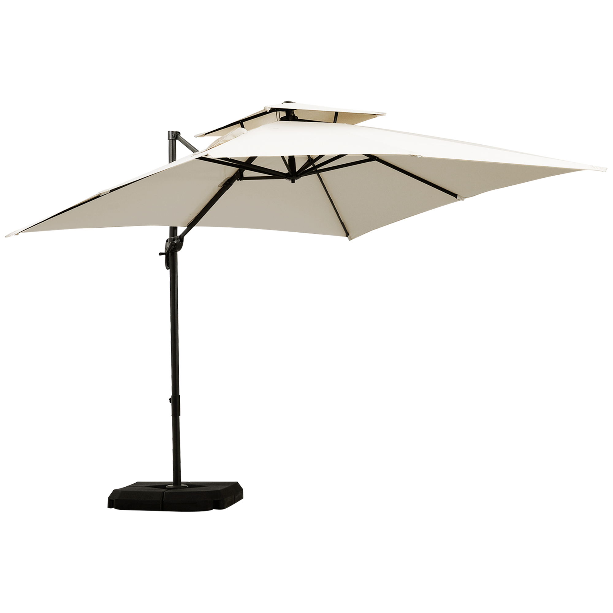 3 x 3M Garden Cantilever Parasol with Crank and Tilt, Square Overhanging Patio Umbrella with 360° Rotation, Base Weights and Cover, Beige - Life 