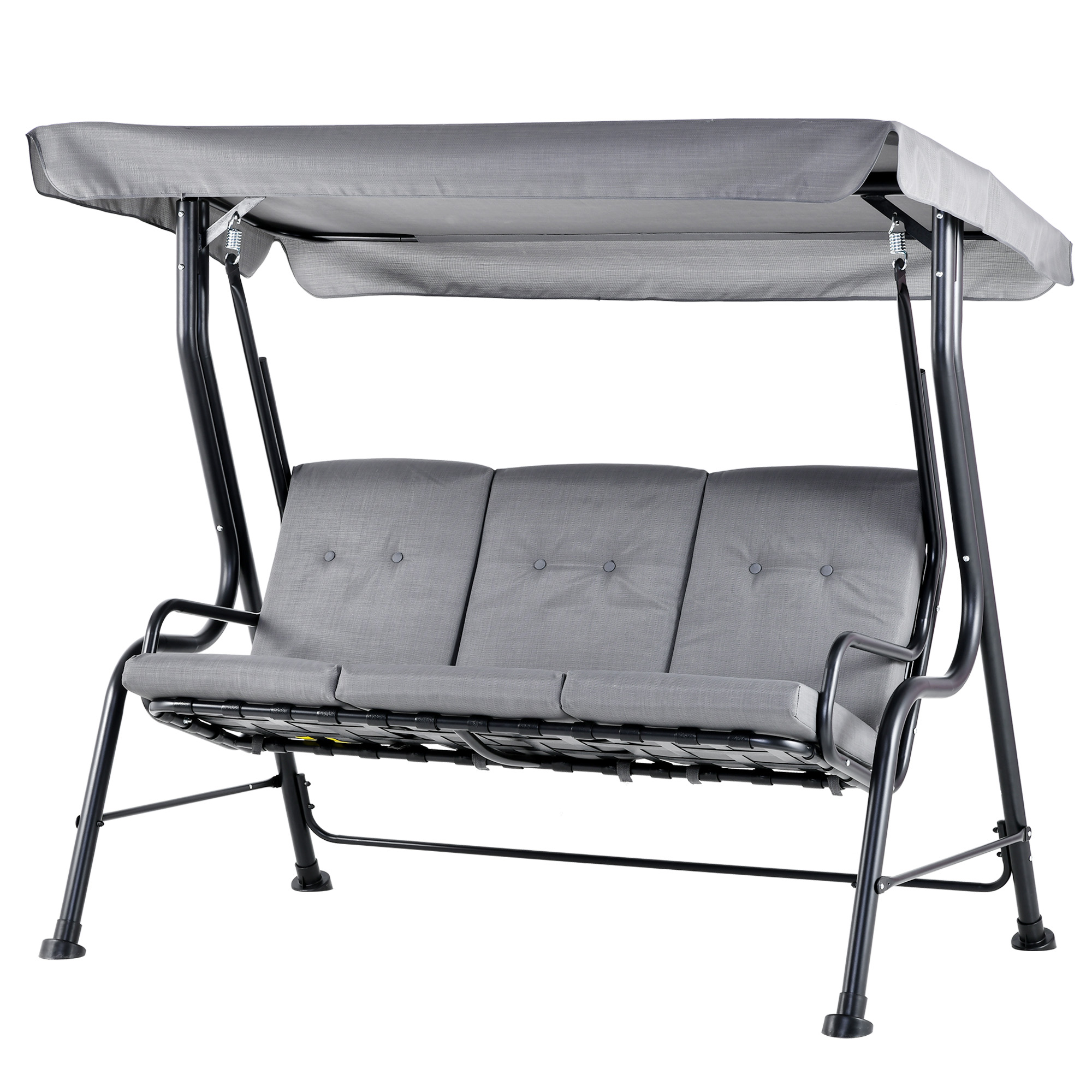 3 Seater Outdoor Garden Swing Chairs Thick Padded Seat Hammock Canopy Porch Patio Bench Bed - Grey - Life Essentials