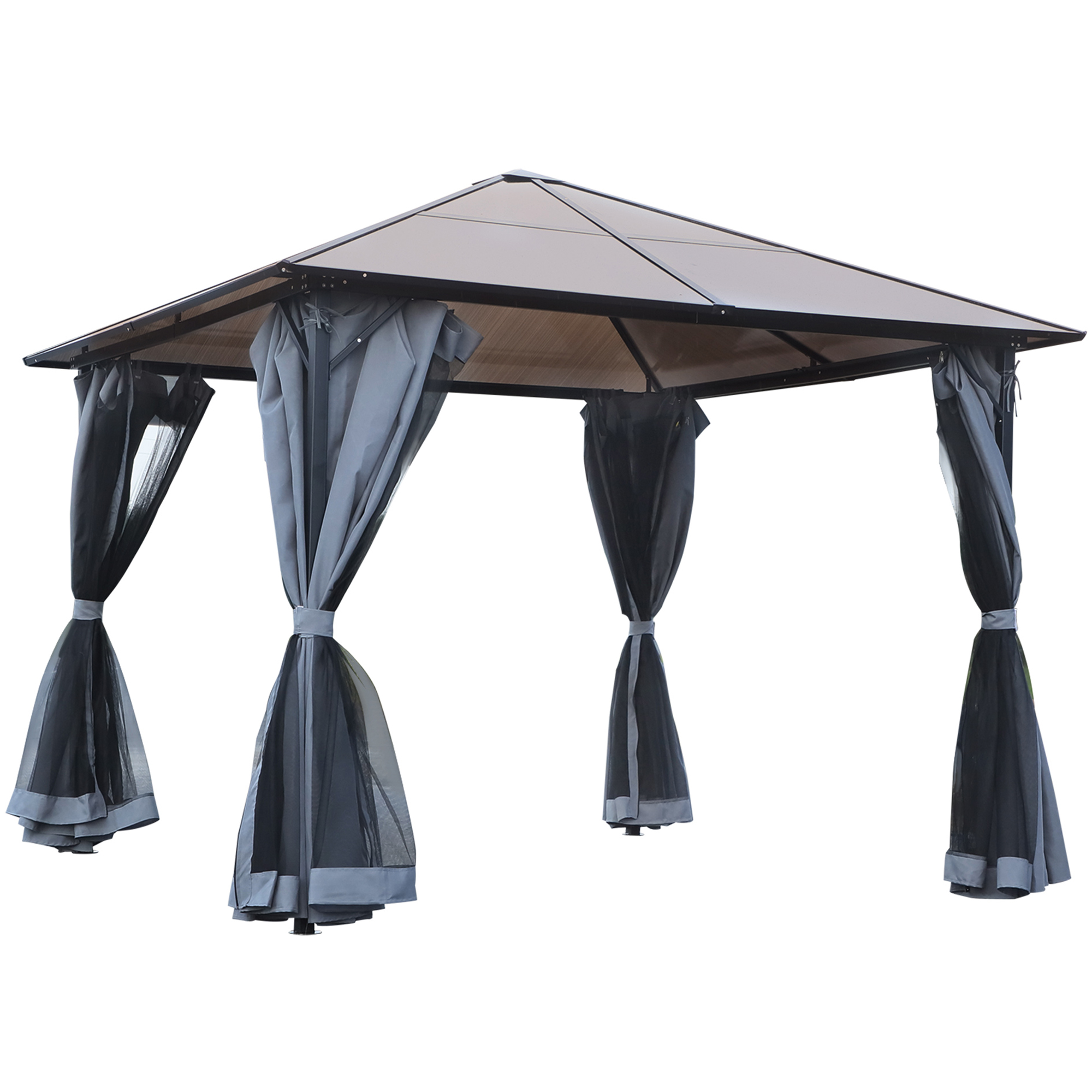 3 x 3M Garden Aluminium Gazebo Hardtop Roof Canopy Marquee Party Tent Patio Outdoor Shelter with Mesh Curtains & Side Walls - Black - Life Essentials