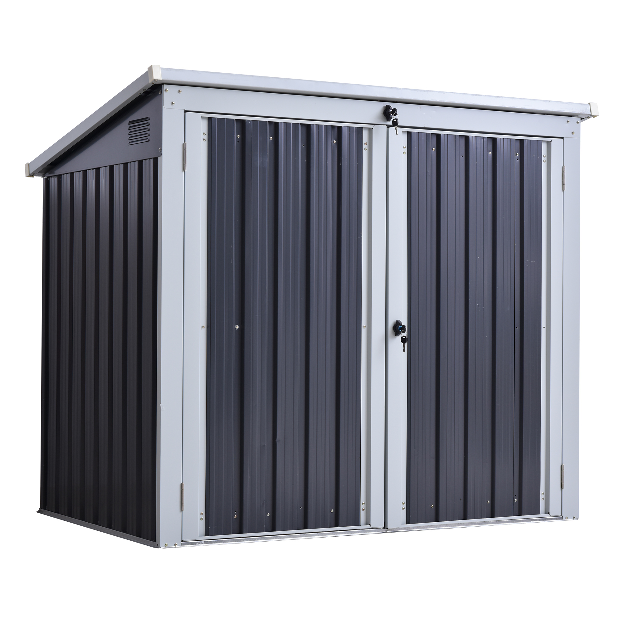 5ft x 3ft Garden 2-Bin Corrugated Steel Rubbish Storage Shed w/ Locking Doors Lid Outdoor Hygienic Dustbin Unit Garbage Trash Cover - Life Essentials