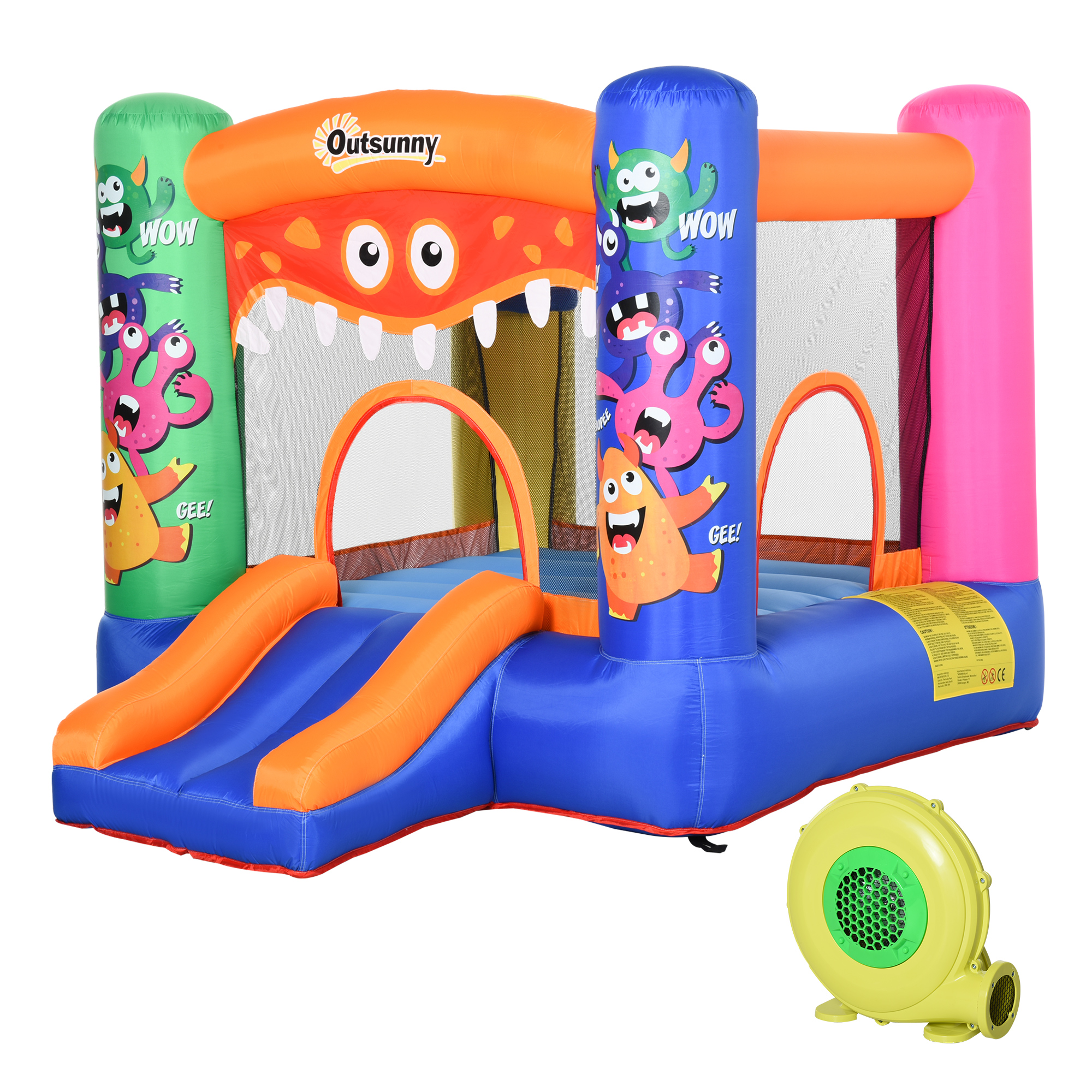 Kids Bounce Castle House Inflatable Trampoline Slide Basket with Blower for Kids Age 3-8 Monster Design 2.5 x 1.8 x 1.75m Multi-color - Life 