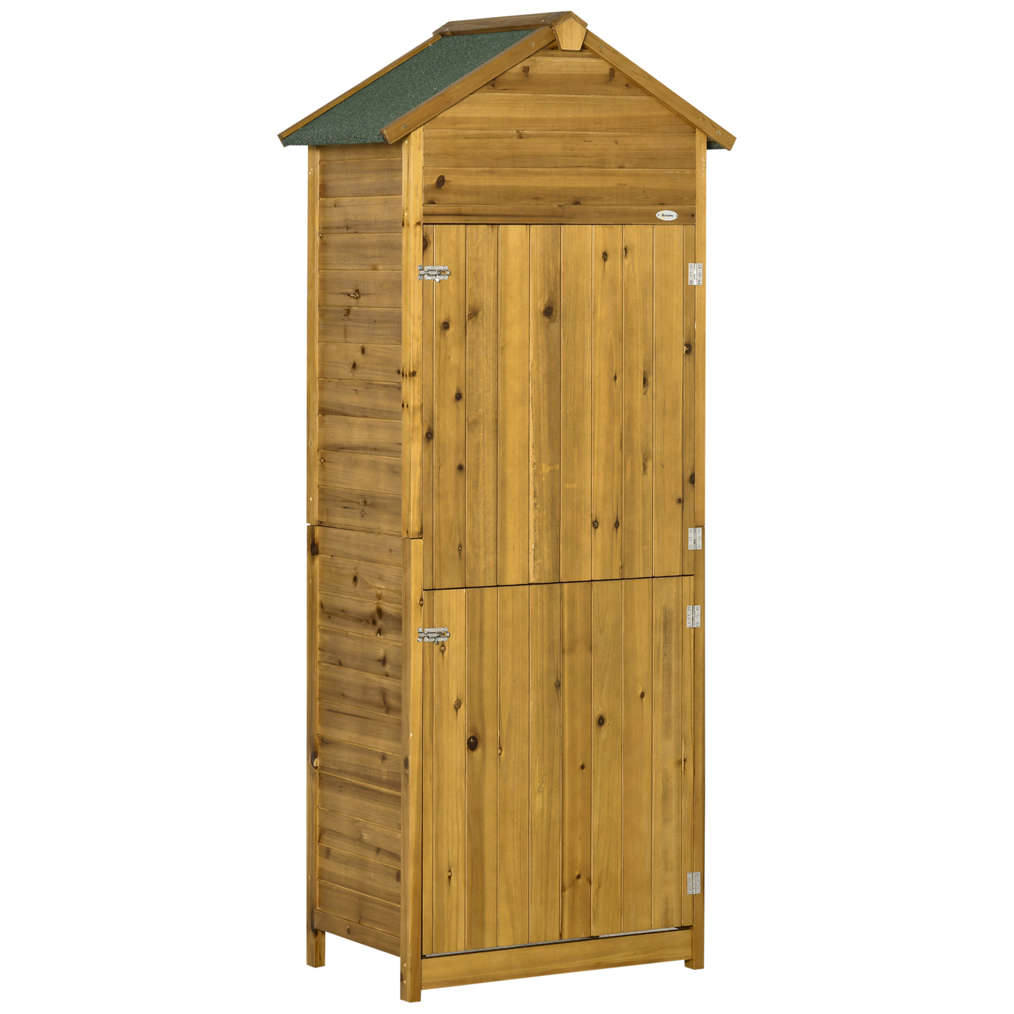 Wooden Garden Storage Shed Utility Gardener Cabinet w/ 3 Shelves and 2 Door, 191.5cm x 79cm x 49cm, Natural Wood Effect - Life Essentials