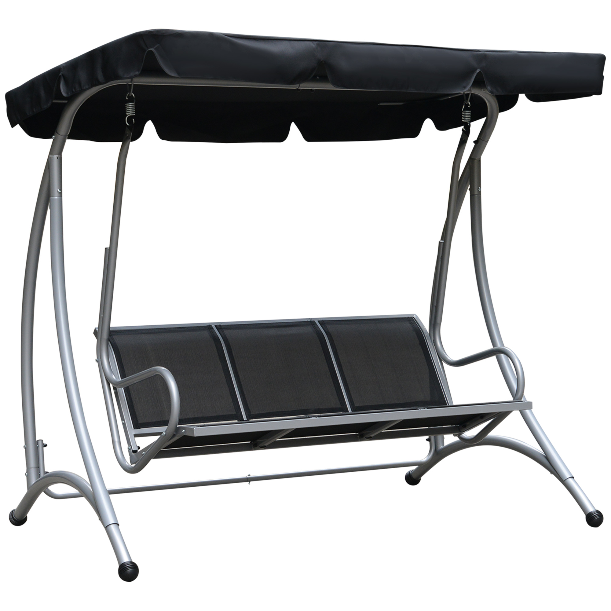 3 Seater Bench Steel Outdoor Patio Porch Swing Chair with Adjustable Canopy - Black - Life Essentials