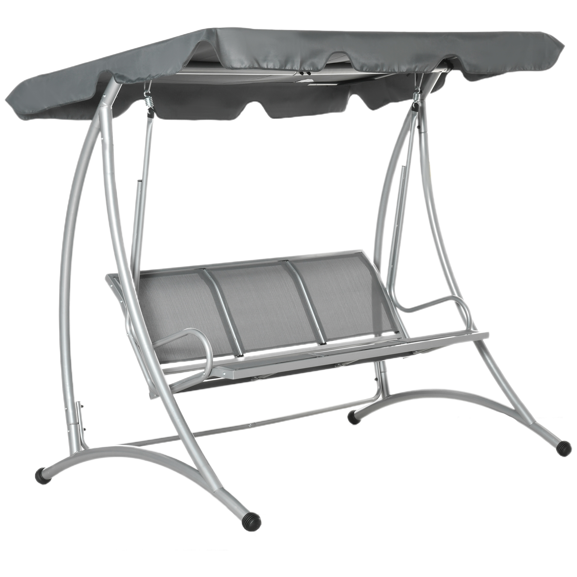 3 Seater Bench Steel Outdoor Patio Porch Swing Chair with Adjustable Canopy - Dark Grey - Life Essentials