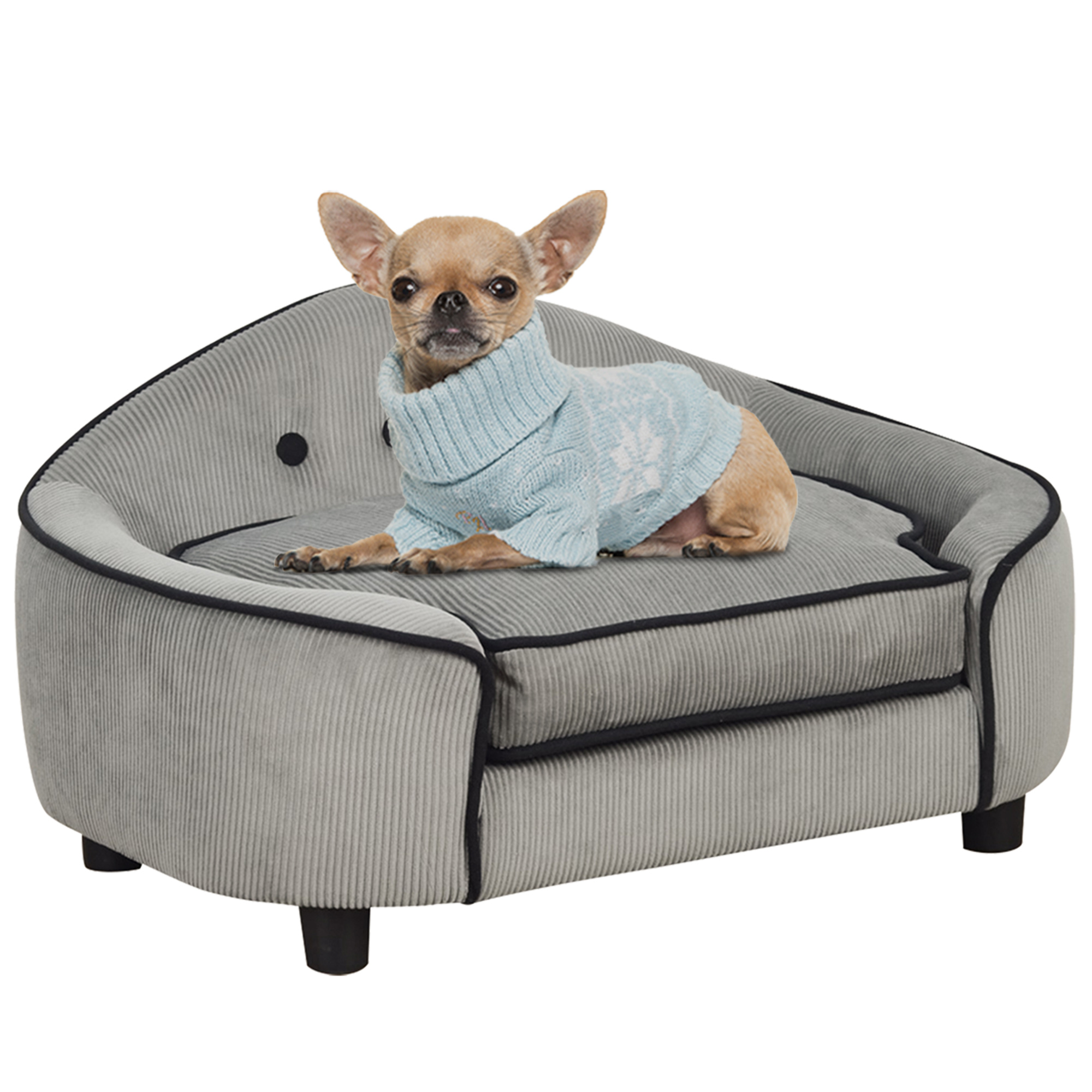 Pet Sofa Dog Bed Couch Cat Kitten Sponge Removable Cushion Lounge Grey 66.5 x 45 x 35.5 cm - Life Essentials