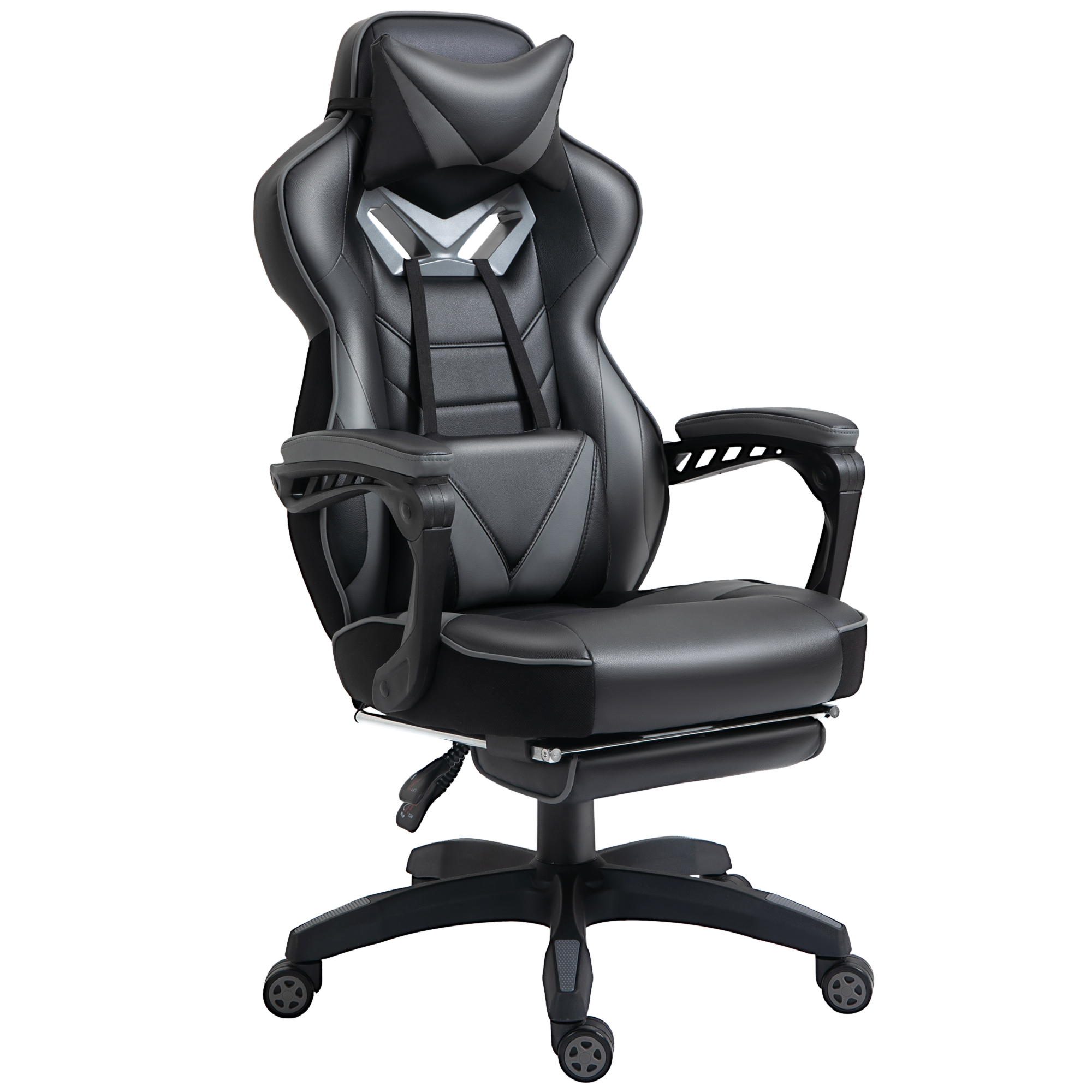 Ergonomic Racing Gaming Chair Office Desk Chair Adjustable Height Recliner with Wheels Lumbar Support Retractable Footrest Home Office Grey - Life 