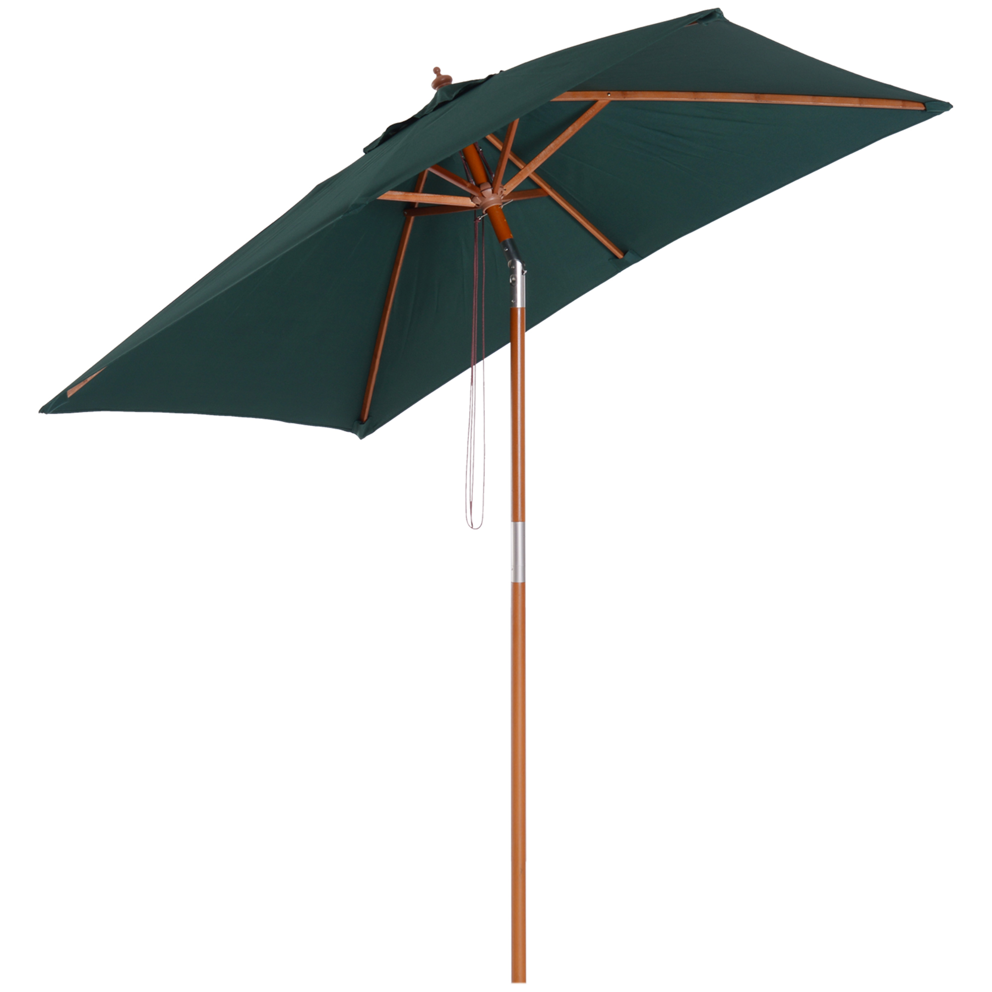 Wooden Patio Umbrella Market Parasol Outdoor Sunshade 6 Ribs Brown Green - Life Essentials