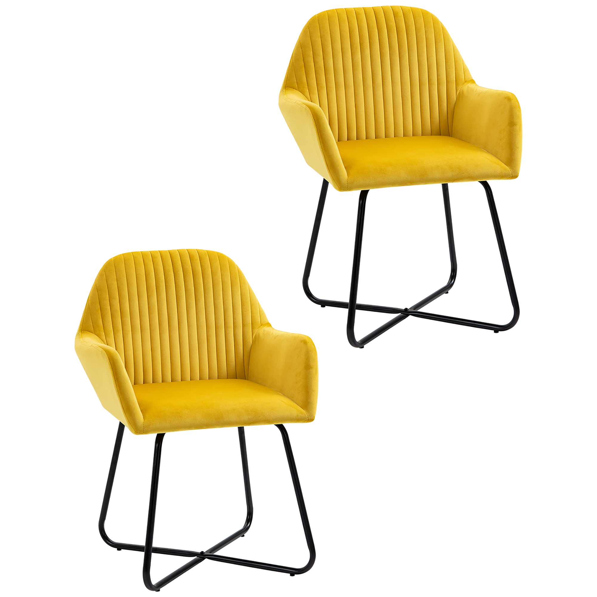 Modern Accent Chair, Velvet-Feel Fabric Upholstered Armchair with Metal Base for Living Room, Set of 2, Yellow - Life Essentials