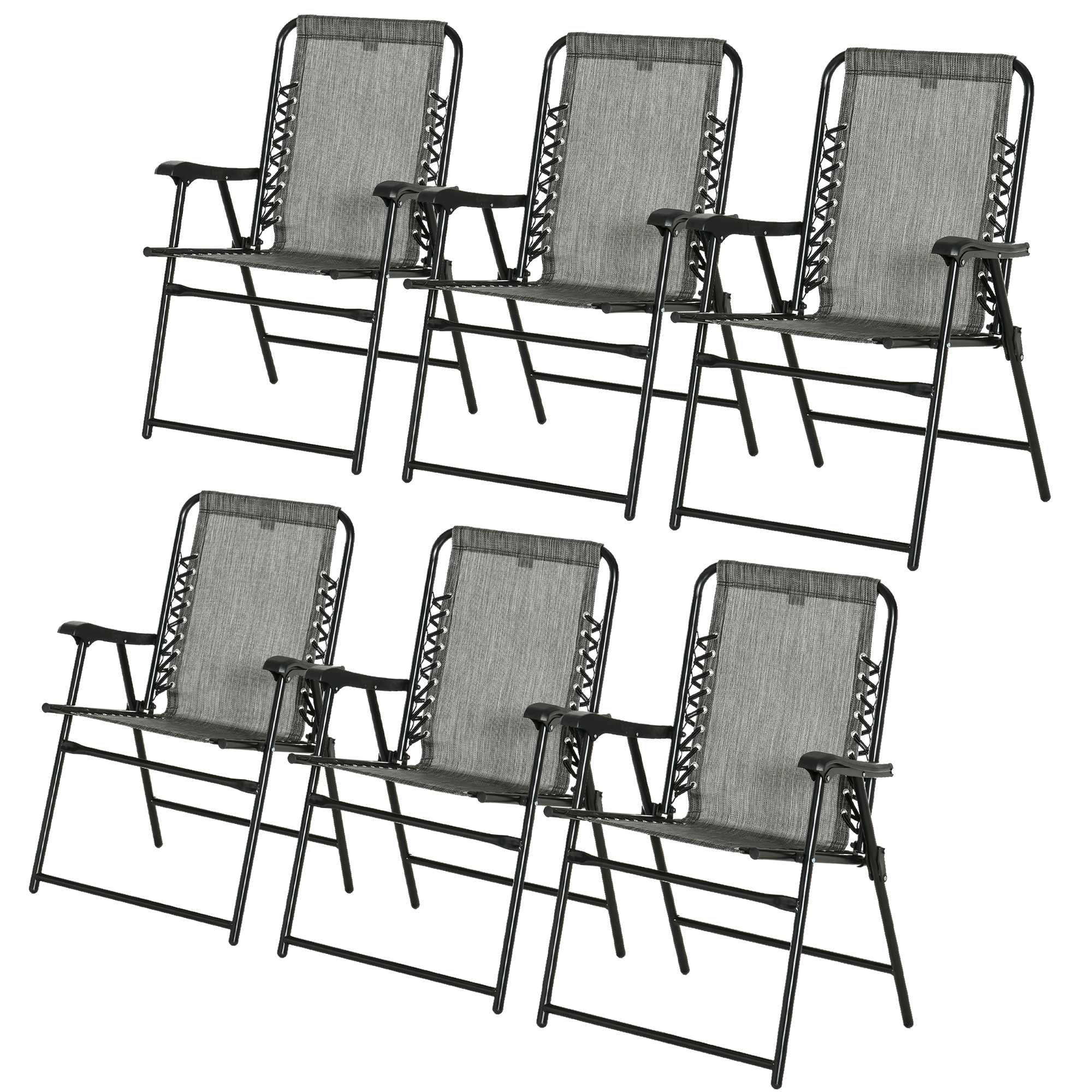 Set of 6 Patio Folding Chair Set, Garden Portable Chairs w/ Armrest, Breathable Mesh Fabric Seat, Backrest, for Camping, Beach, Grey - Life Essentials