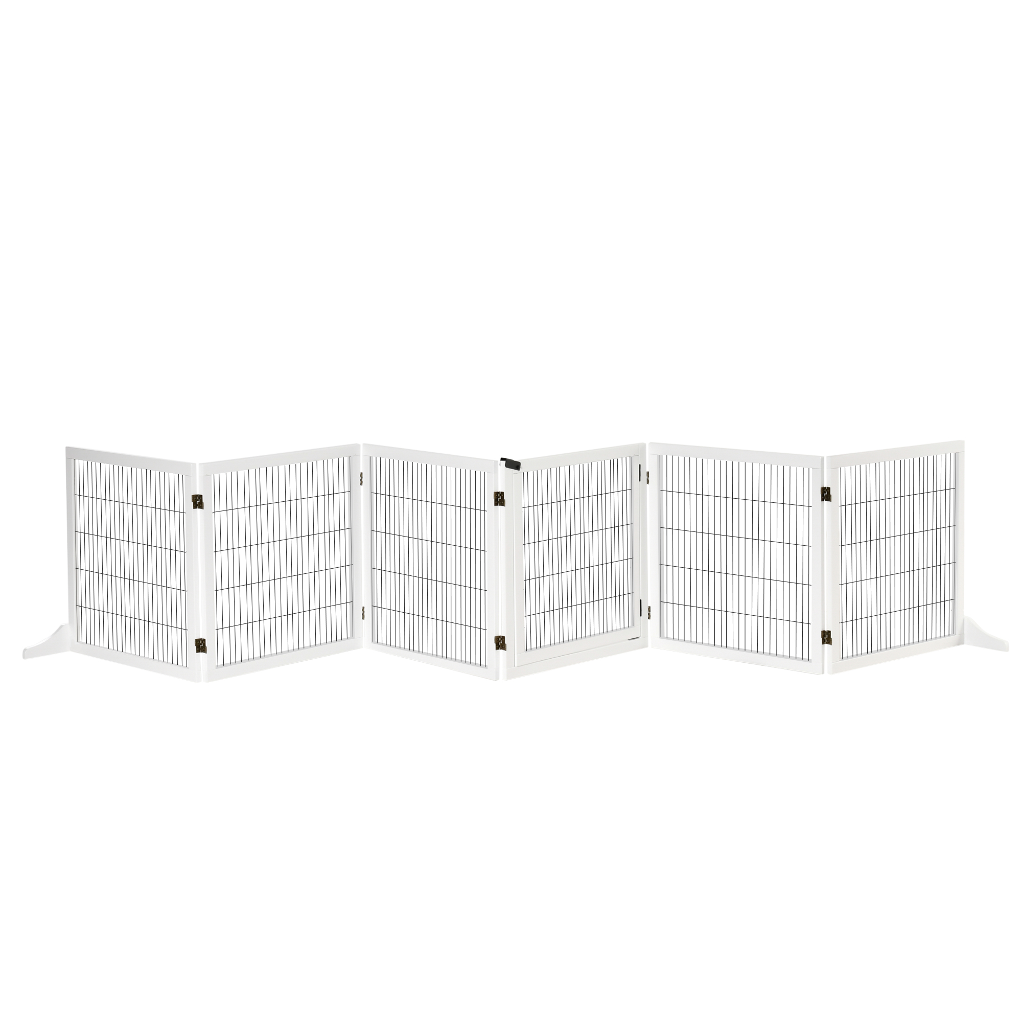 Pet Gate Wooden Dog Safety Barrier, Freestanding Foldable Fence, w/ 6 Panels, 2 Support Feet, House Doorway Stairs, Small & Medium Dogs, White - Life 