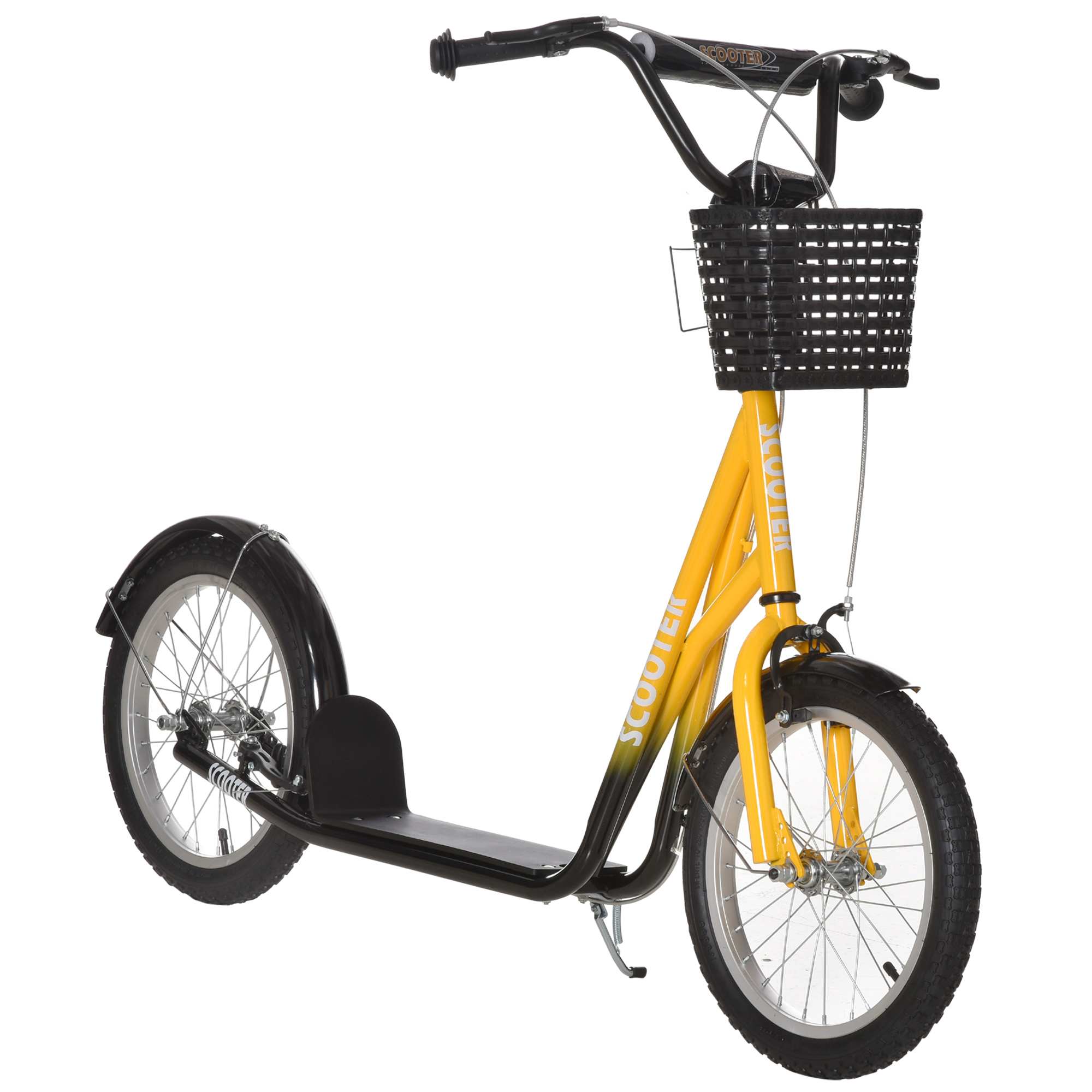 Kids Kick Scooter Teen Ride On Children Scooter with Adjustable Handlebar 2 Brakes Basket Cupholder Mudguard 16" Inflatable Rubber Tyres Orange - Life