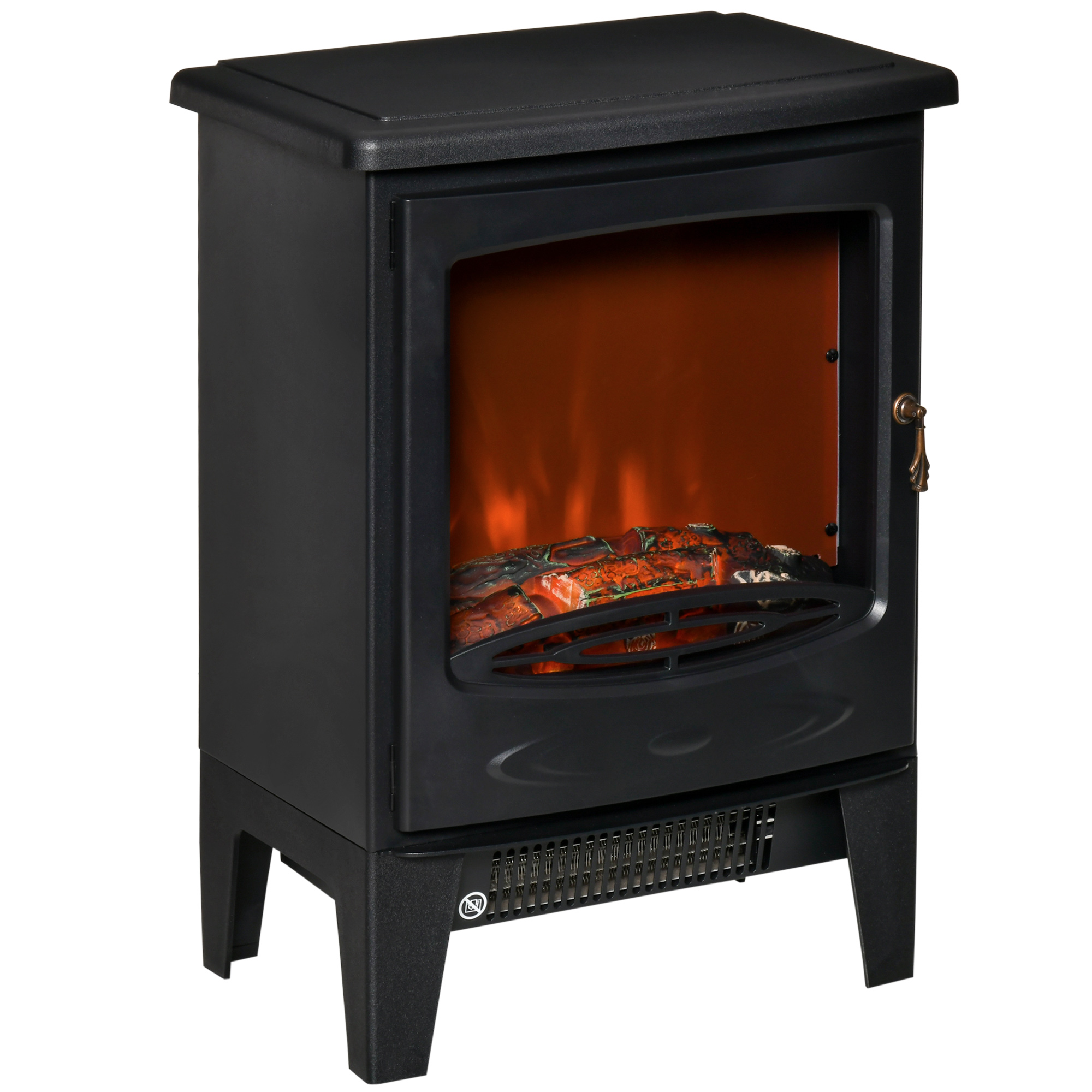 Electric Fireplace Stove, Free standing Fireplace Heater with Realistic Flame Effect, Overheat Safety Protection, 900W/1800W, Black - Life Essentials