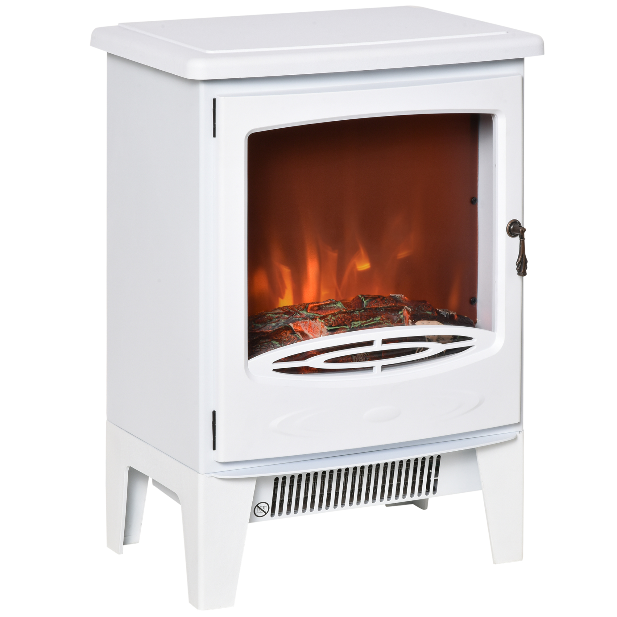 Free Standing 900W/1800W Electric Fireplace Stove Heater with Realistic LED Flame Effect - White - Life Essentials