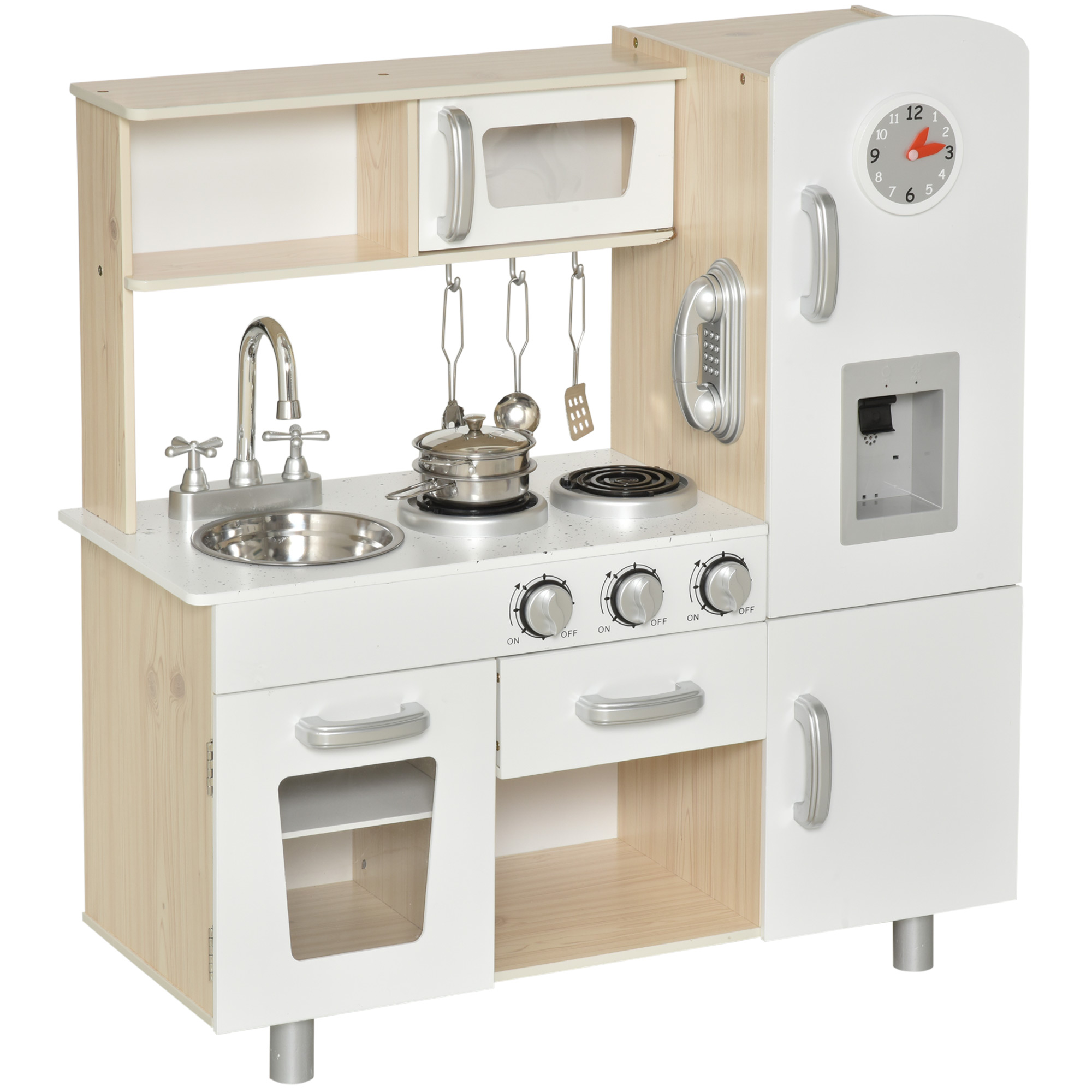Kids Wooden Pretend Play Toy Kitchen Cooking Set Role Play Phone - White - Life Essentials