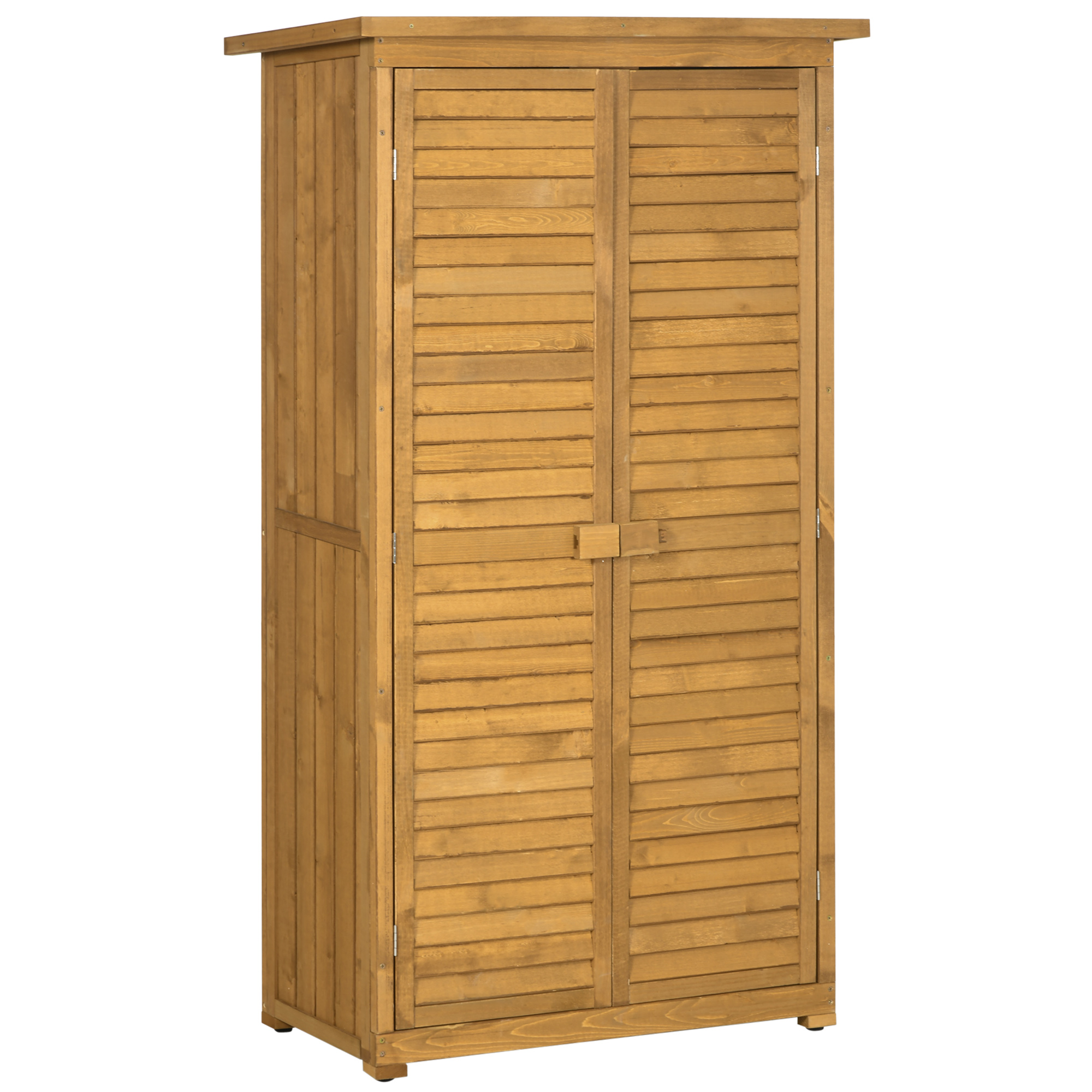 Wooden Garden Storage Shed, Compact Utility Sentry Unit, 3-Tier Shelves Tool Cabinet Organizer with Asphalt Roof and Shutter Design - Life Essentials