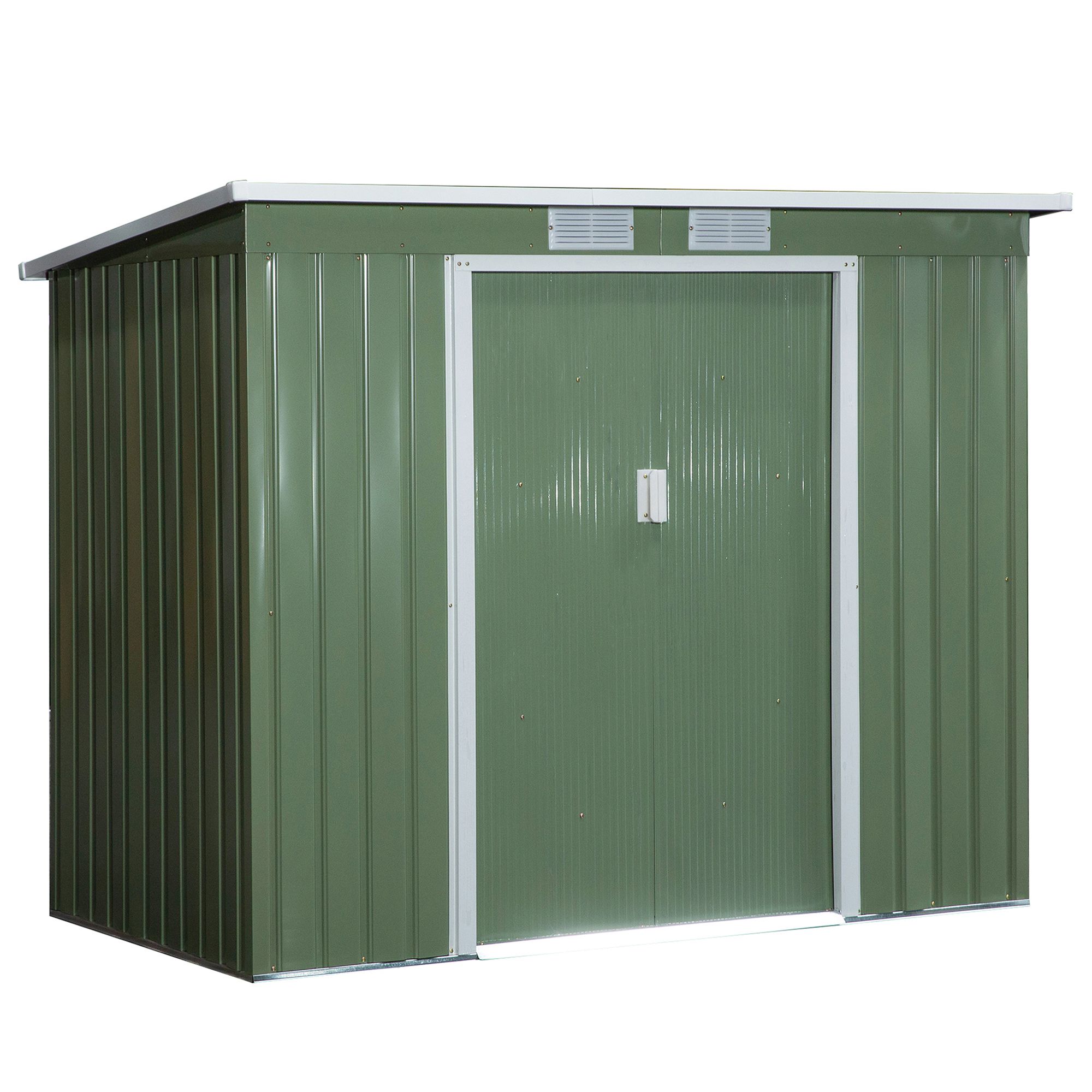 Pend Garden Storage Shed w/ Foundation Double Door Ventilation Window Sloped Roof Outdoor Equipment Tool Storage 213 x 130 x 173 cm - Life Essentials