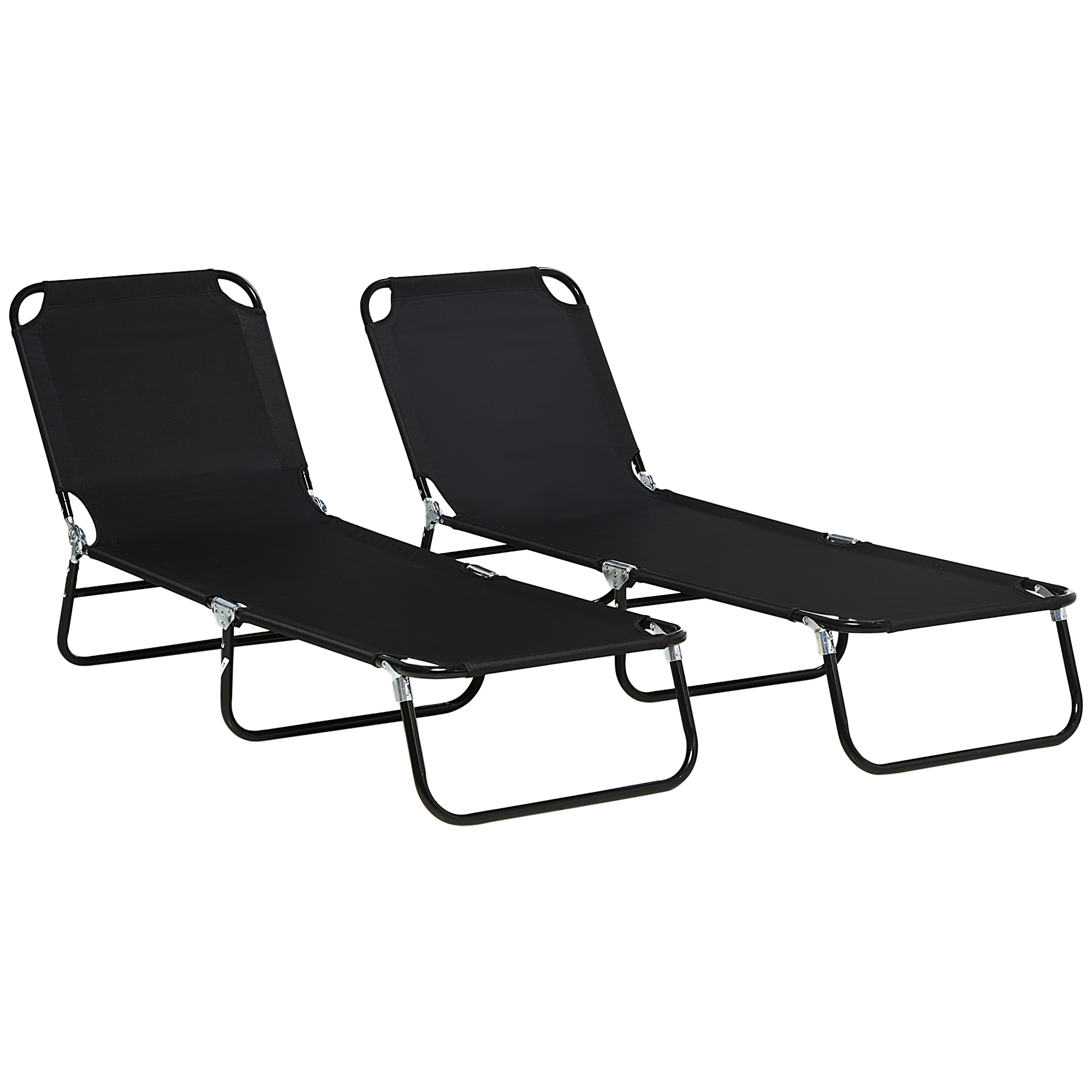 Folding Sun Loungers Set of 2, Outdoor Day Bed with Reclining Back, Steel Recliner Garden Chairs with Breathable Mesh for Beach, Patio, Black - Life 