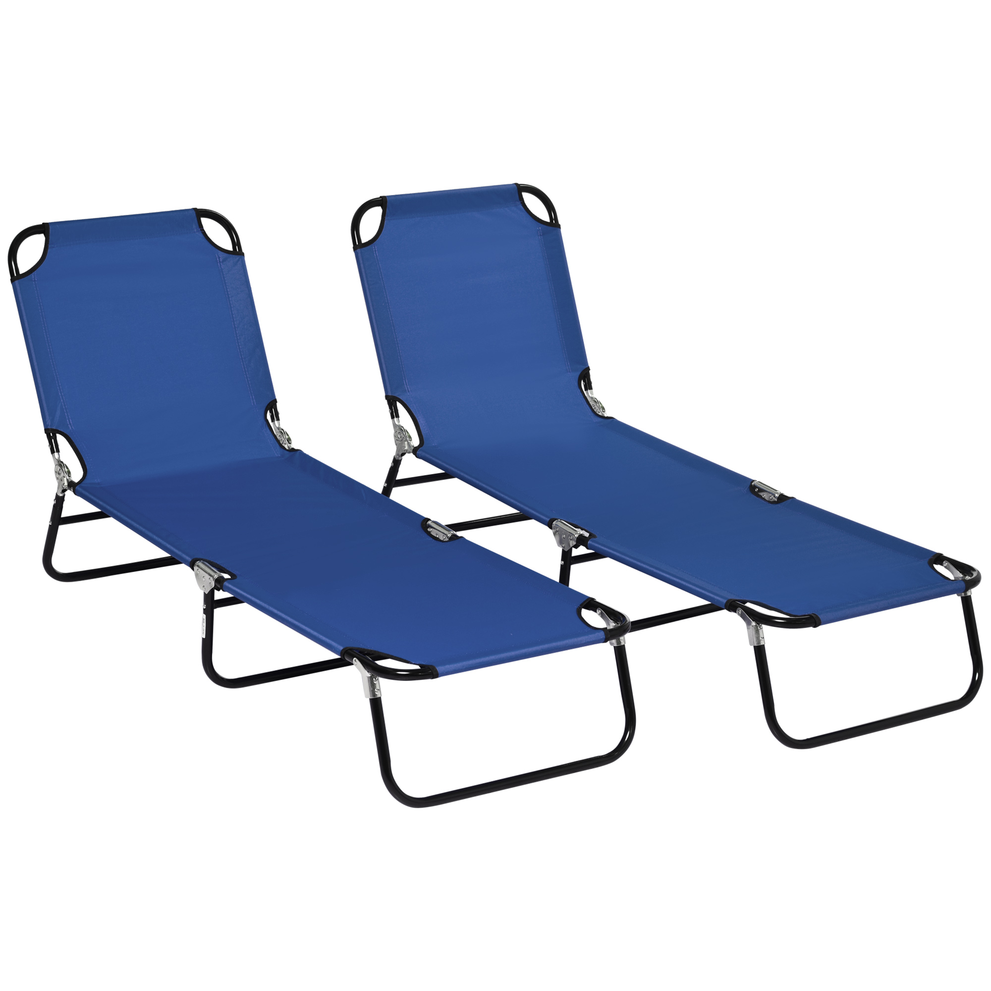 Folding Sun Loungers Set of 2, Outdoor Day Bed with Reclining Back, Steel Recliner Garden Chairs with Breathable Mesh for Beach, Patio, Black - Life 