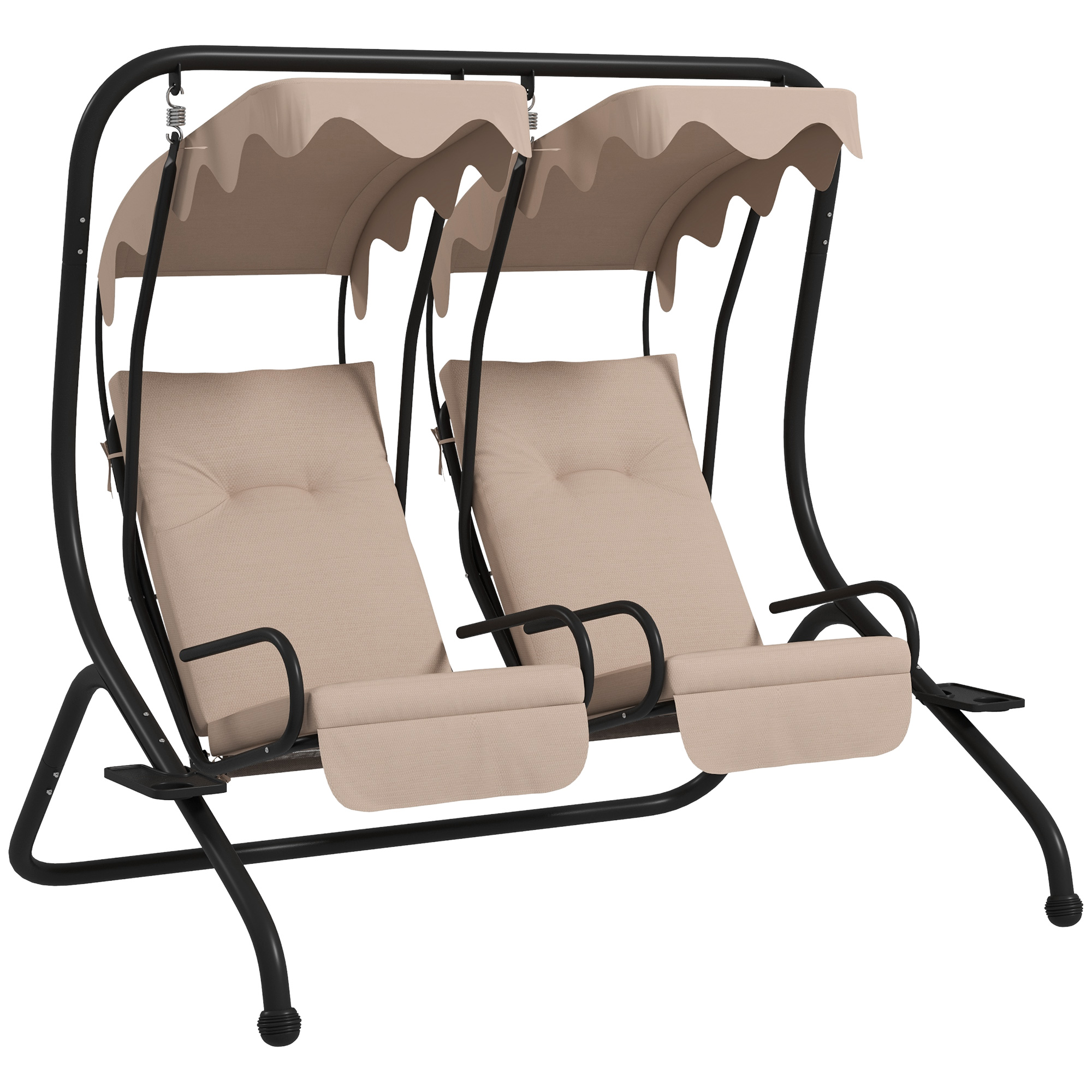 Canopy Swing Chair Modern Garden Swing Seat Outdoor Relax Chairs w/ 2 Separate Chairs, Cushions and Removable Shade Canopy, Beige - Life Essentials