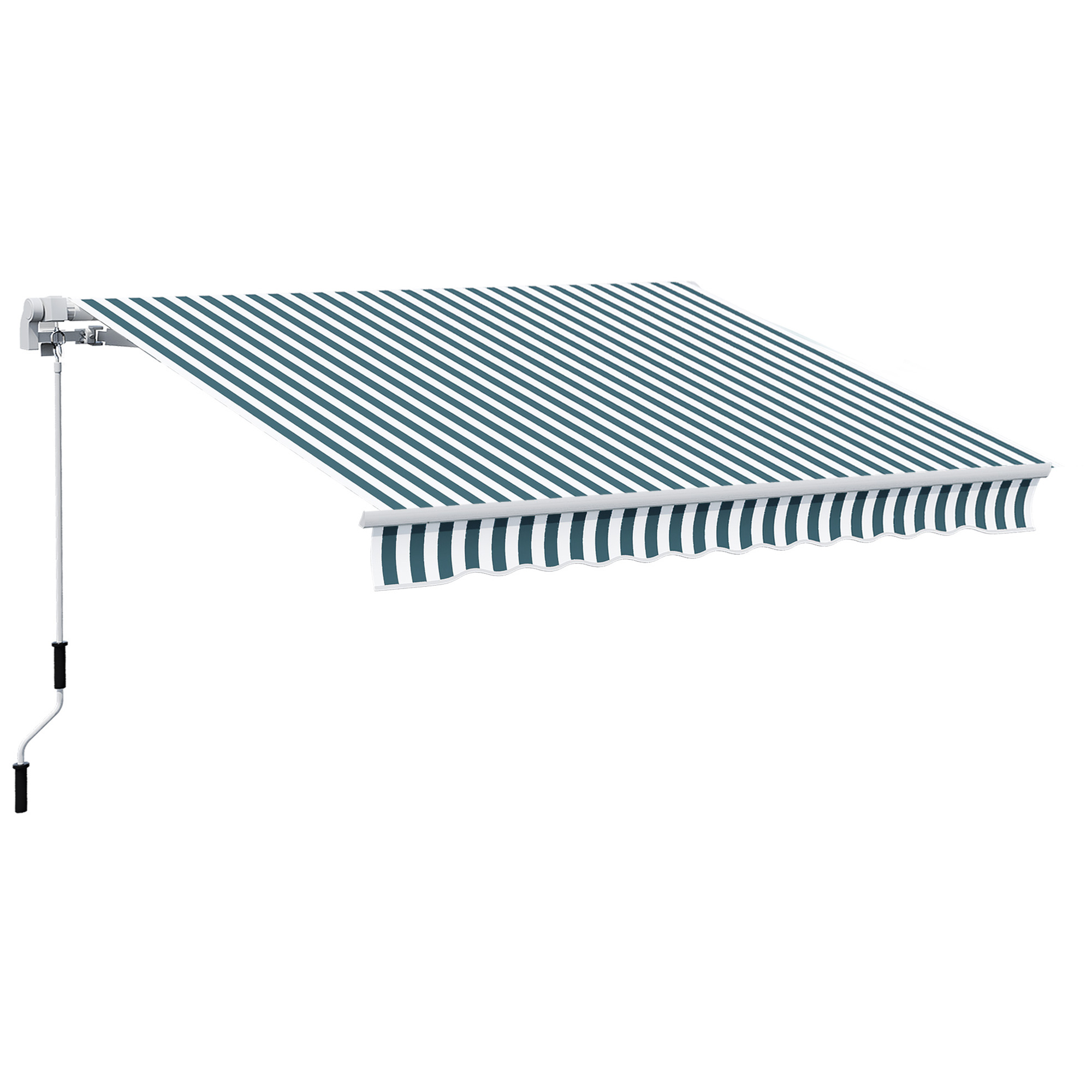 4m x 3M Garden Patio Manual Awning Canopy Sun Shade Shelter Retractable Green and White - Life Essentials