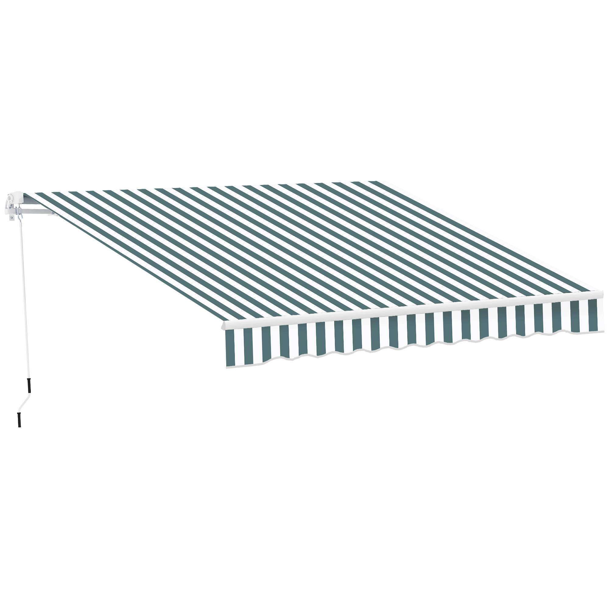 2.5m x 2m Garden Patio Manual Awning Canopy Sun Shade Shelter Retractable with Winding Handle Green White - Life Essentials