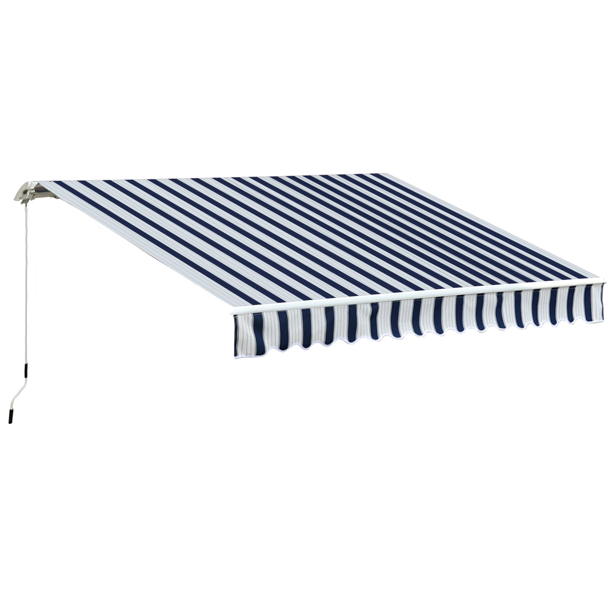 Garden Patio Manual Awning Canopy Sun Shade Shelter Retractabl Retractable Awning, 3.5x2.5 m-Blue/White - Life Essentials
