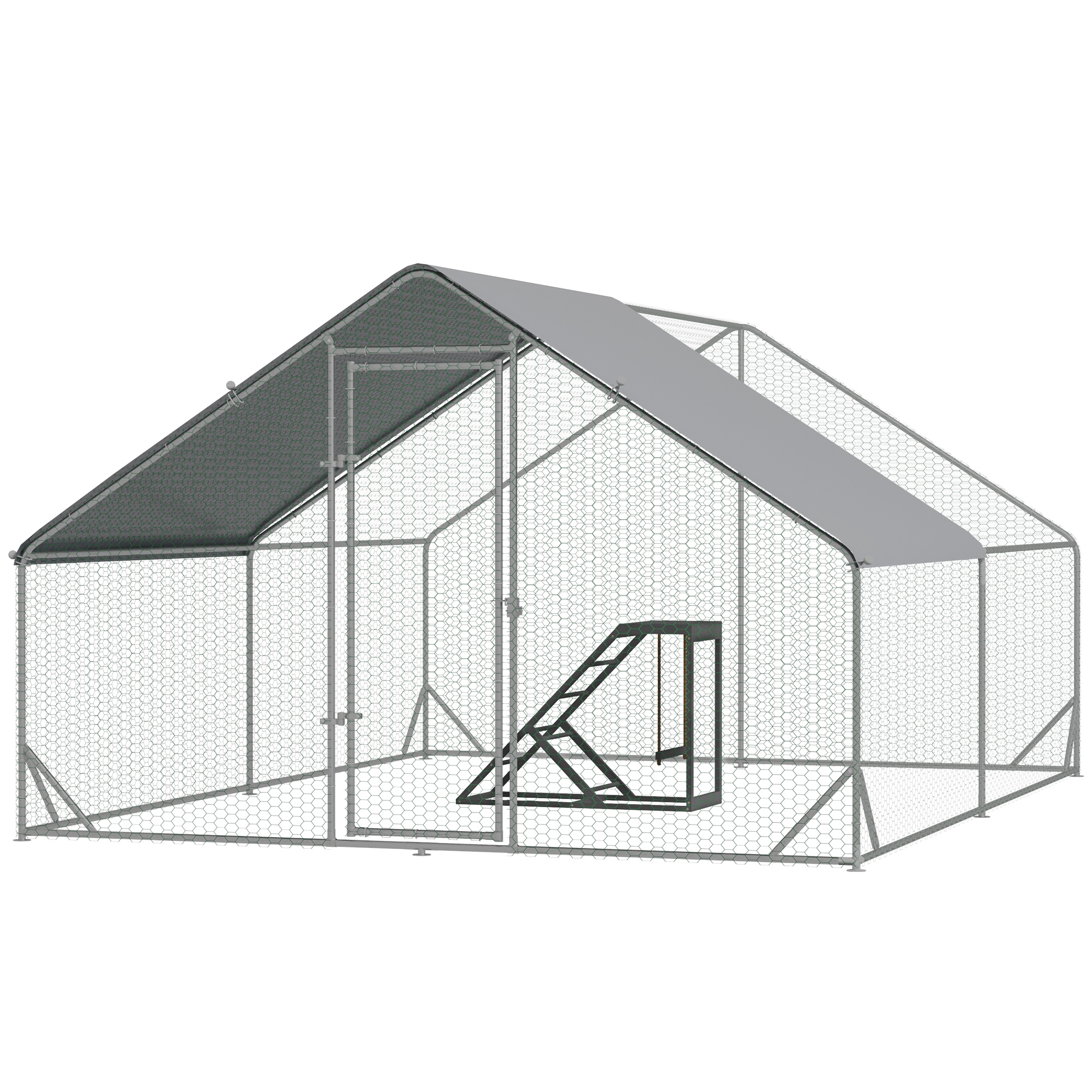 Shelley Spacious Design Chicken Run with Activity Shelf and Cover Walk In Durable - Silver - Life Essentials